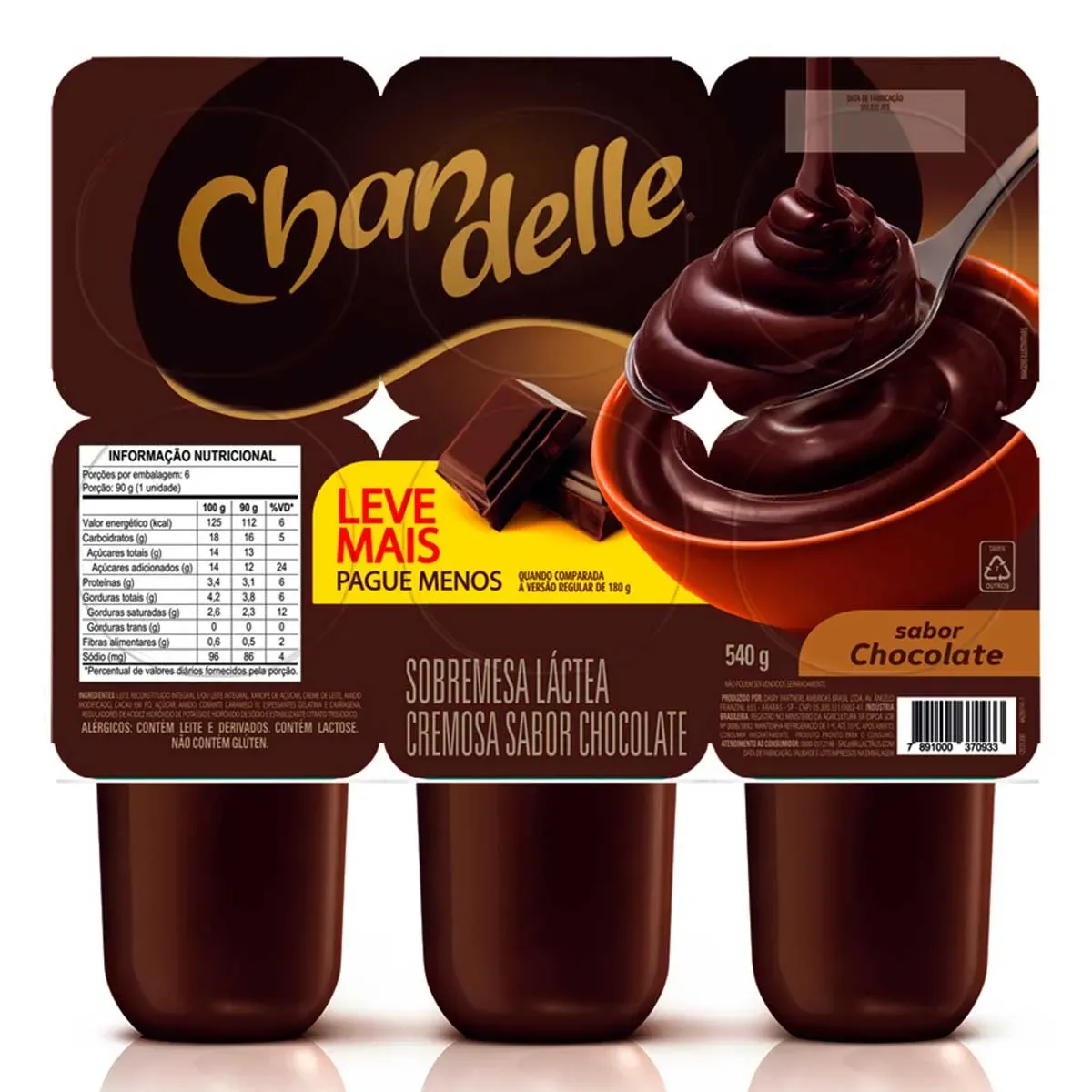 Sobremesa Láctea Chocolate Chandelle 540G 6UN