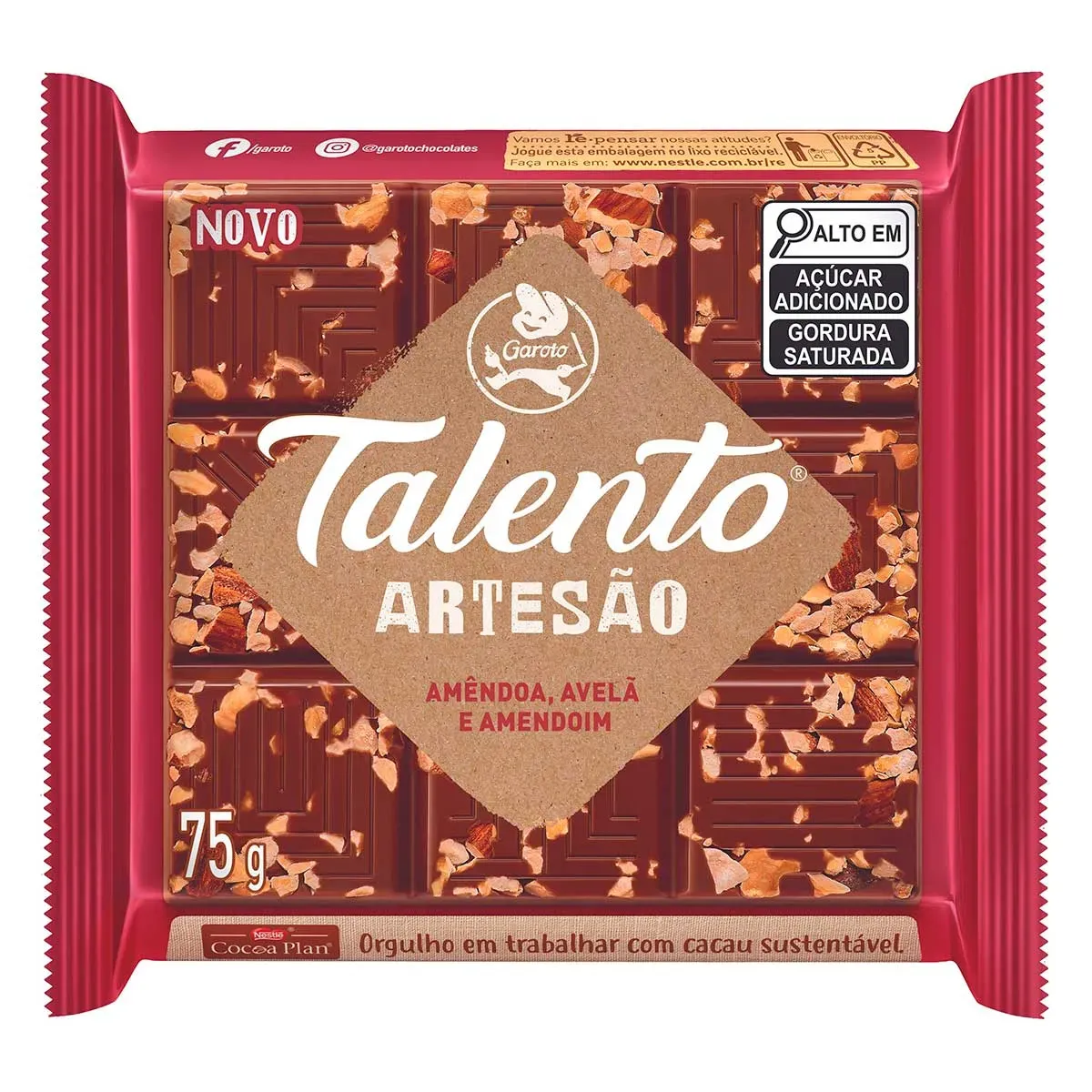 Chocolate em Tablete Talento Artesão Garoto 75G