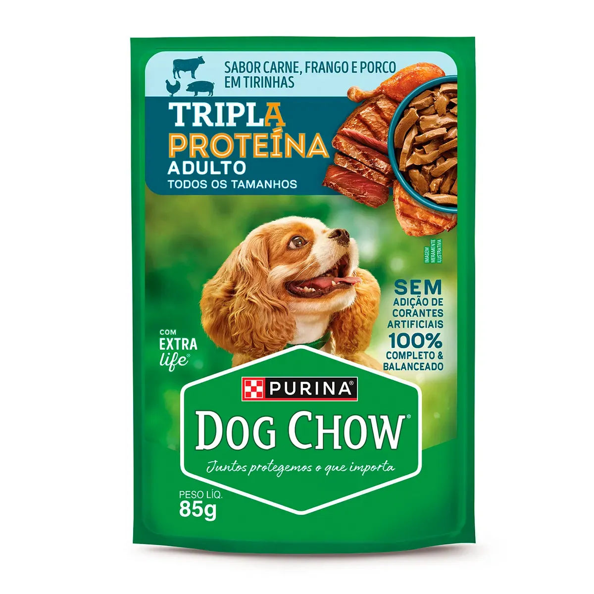 Dog Chow Adultos Tripla Proteína Porco Purina 85G