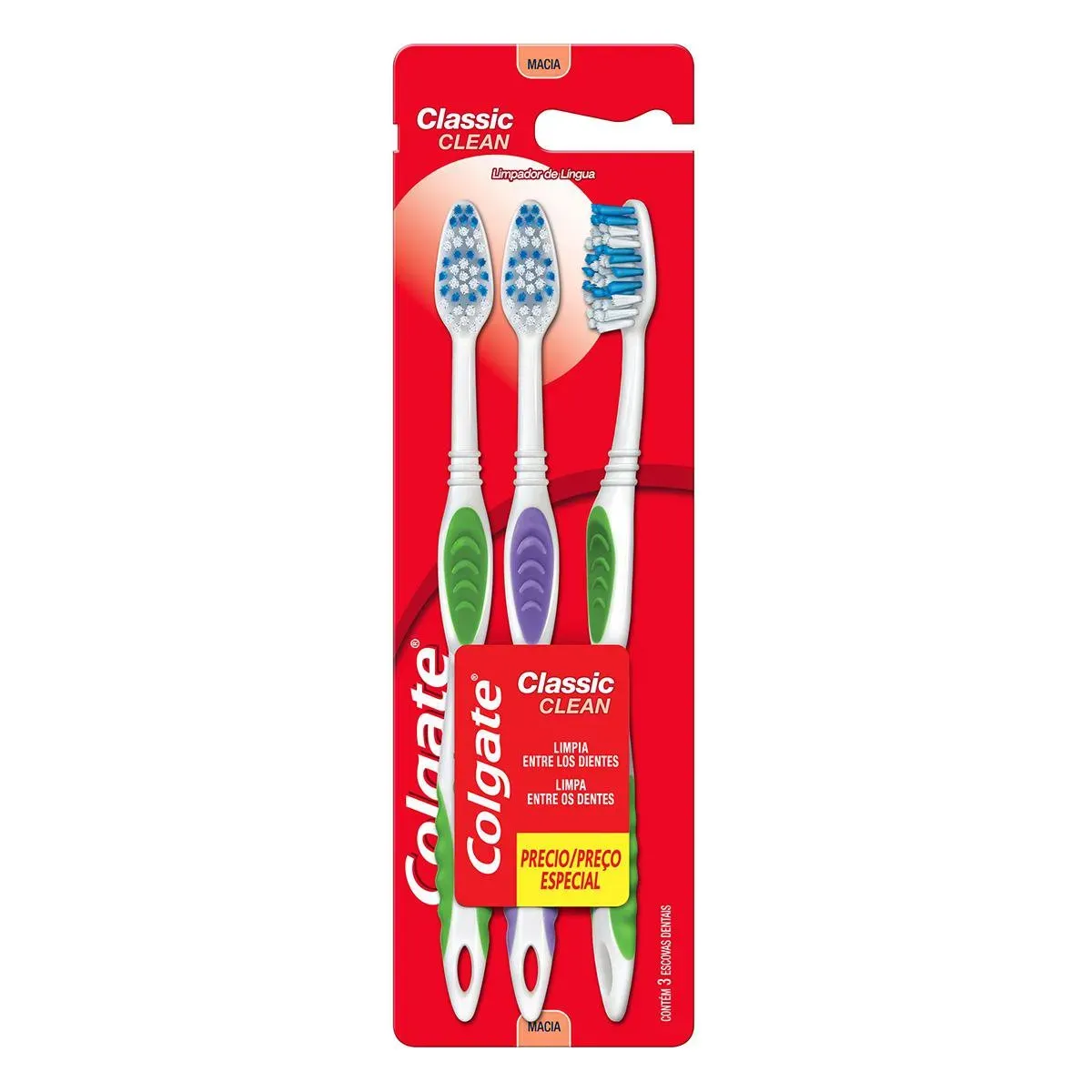 Escova de Dente Classic Clean Colgate 3UN