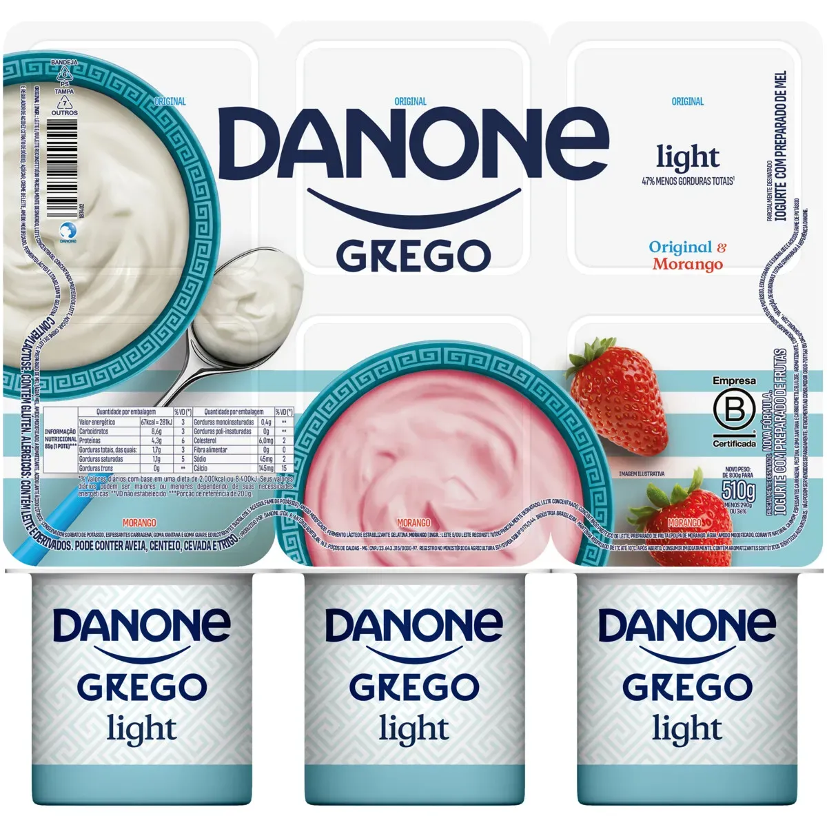 Iogurte Grego Light + Morango Danone 510G 6UN