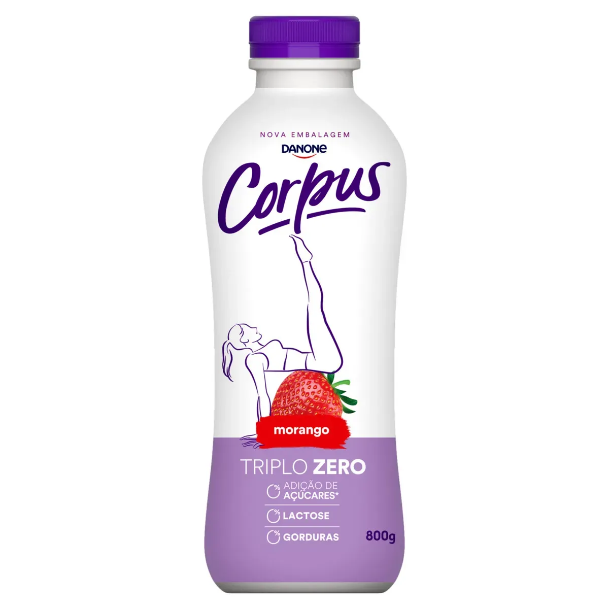 Iogurte Desnatado Zero Lactose Morango Corpus 800G
