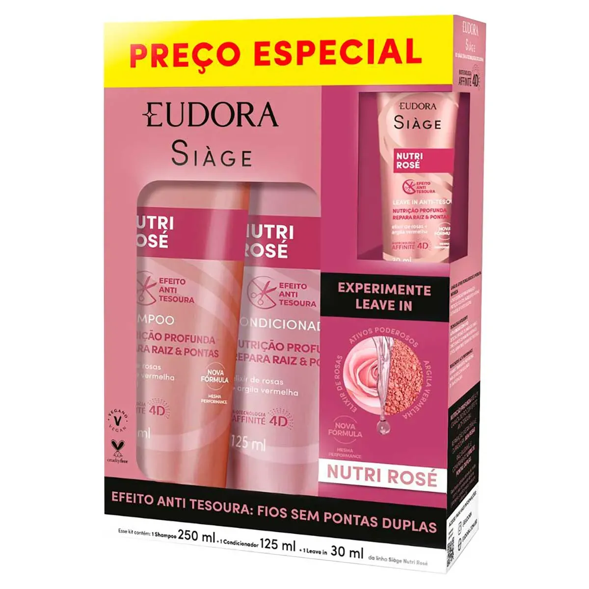 Kit Shampoo + Condicionador + Leave-In Eudora 30ML