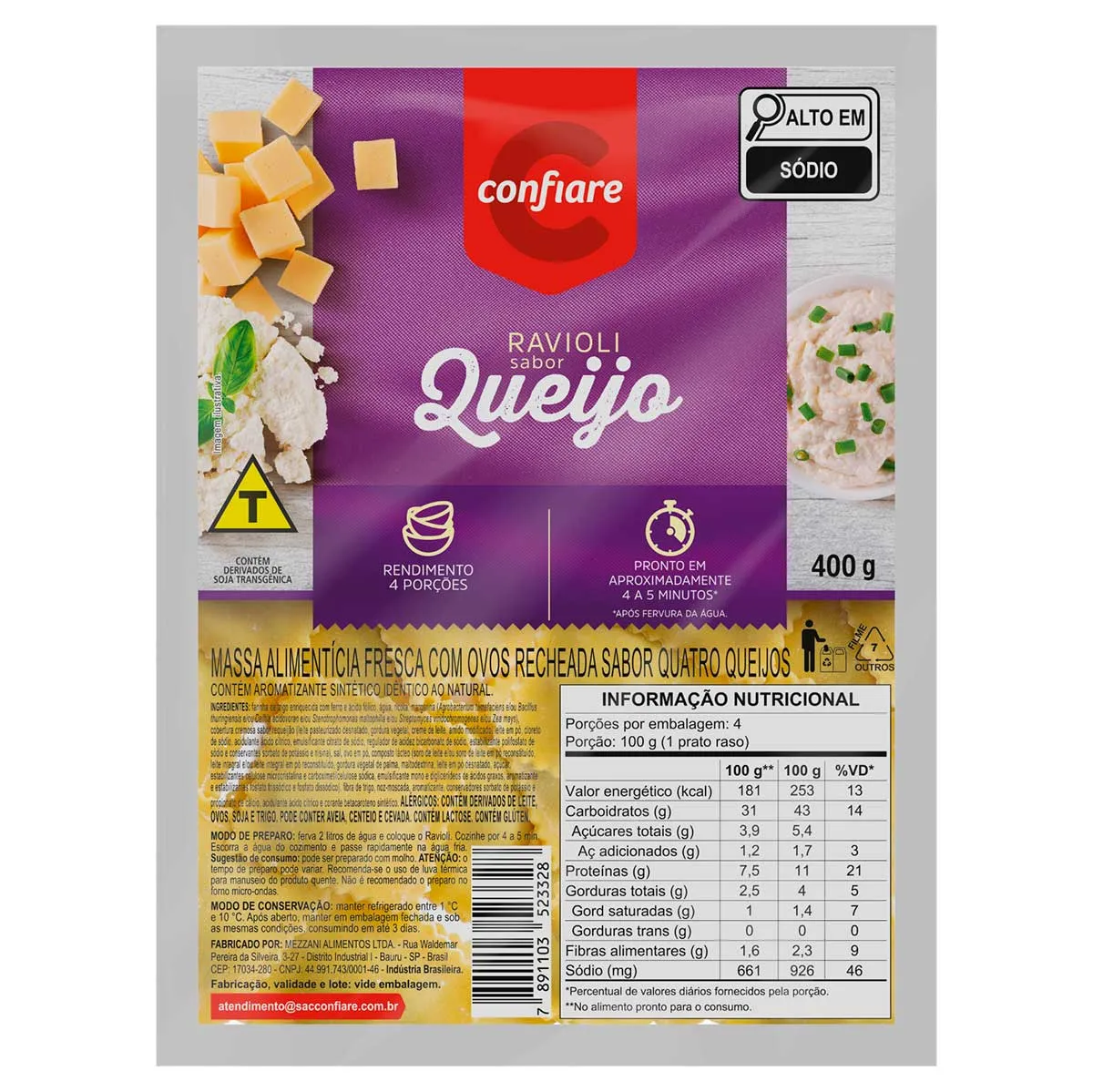 Ravioli Queijo Confiare 400G