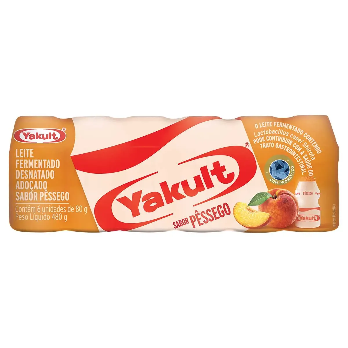 Leite Fermentado Desnatado Pêssego Yakult 480G 6UN