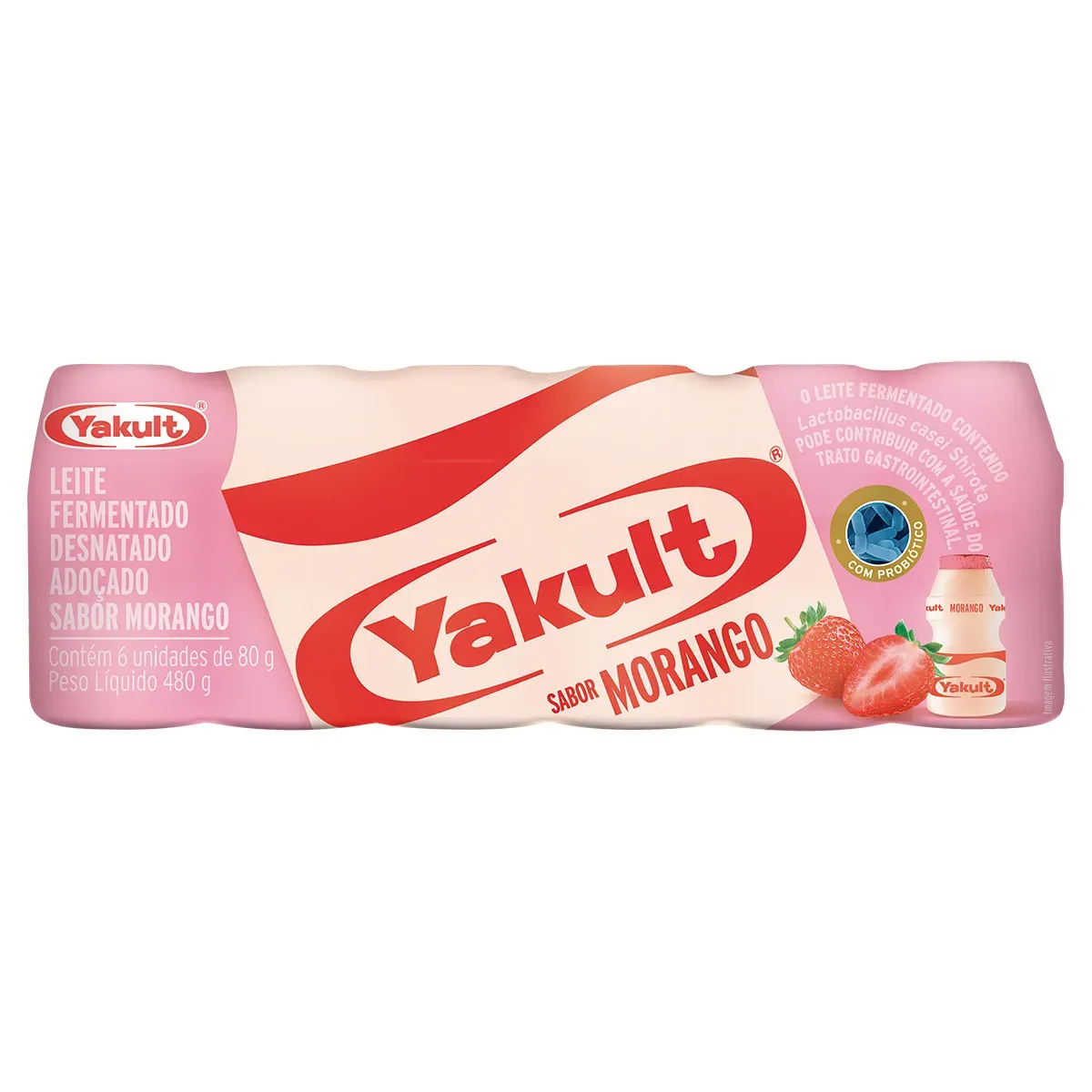 Leite Fermentado Desnatado Morango Yakult 480G 6UN