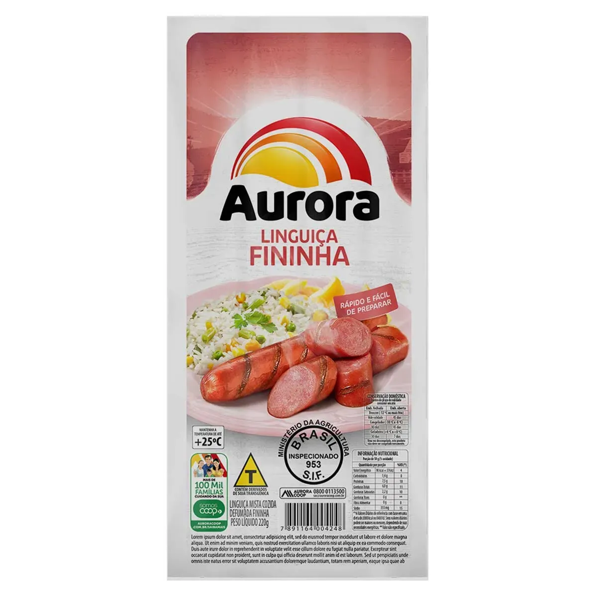 Linguiça Fininha Defumada Aurora 220G