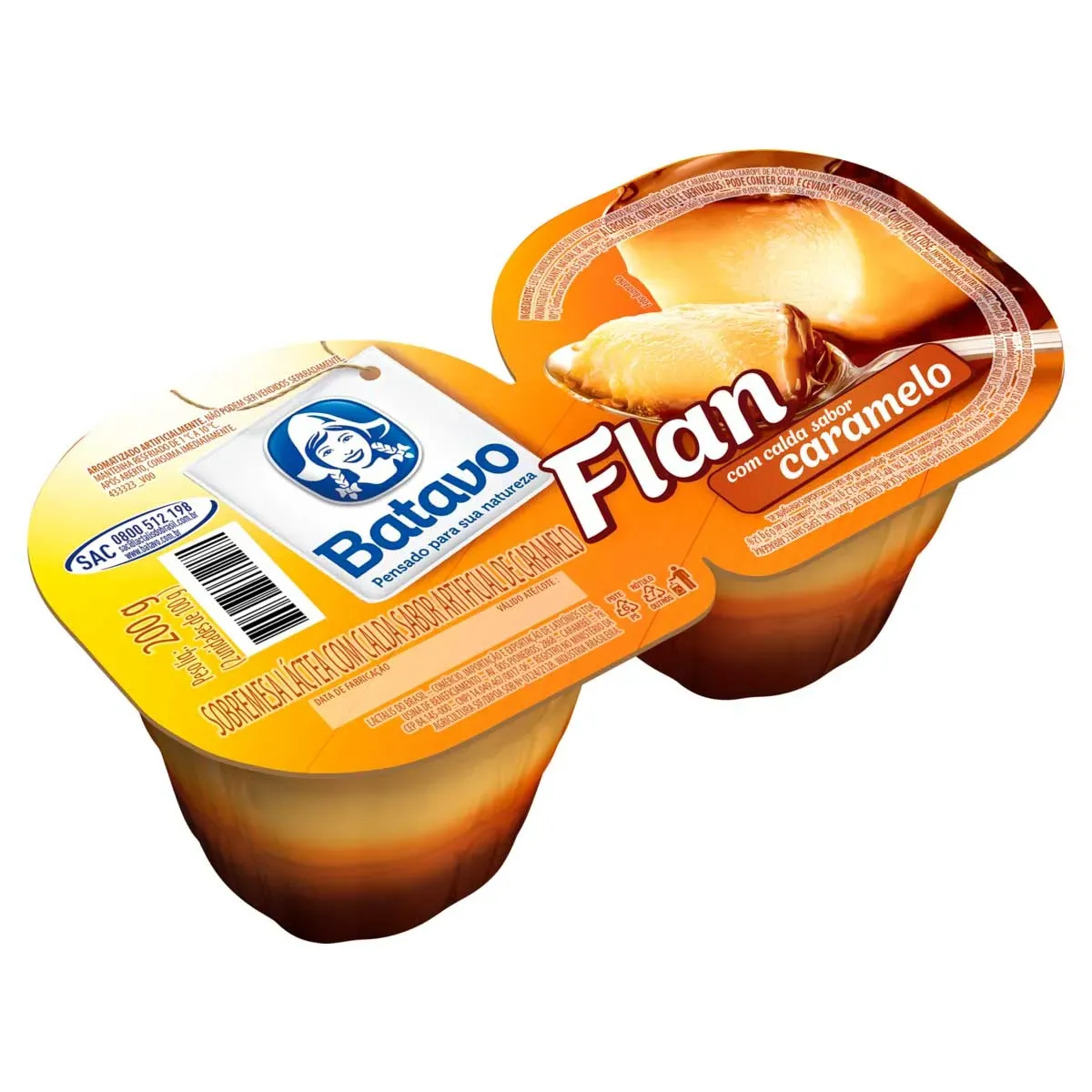 Flan Baunilha Contém Glúten Calda Batavo 200ML 2UN