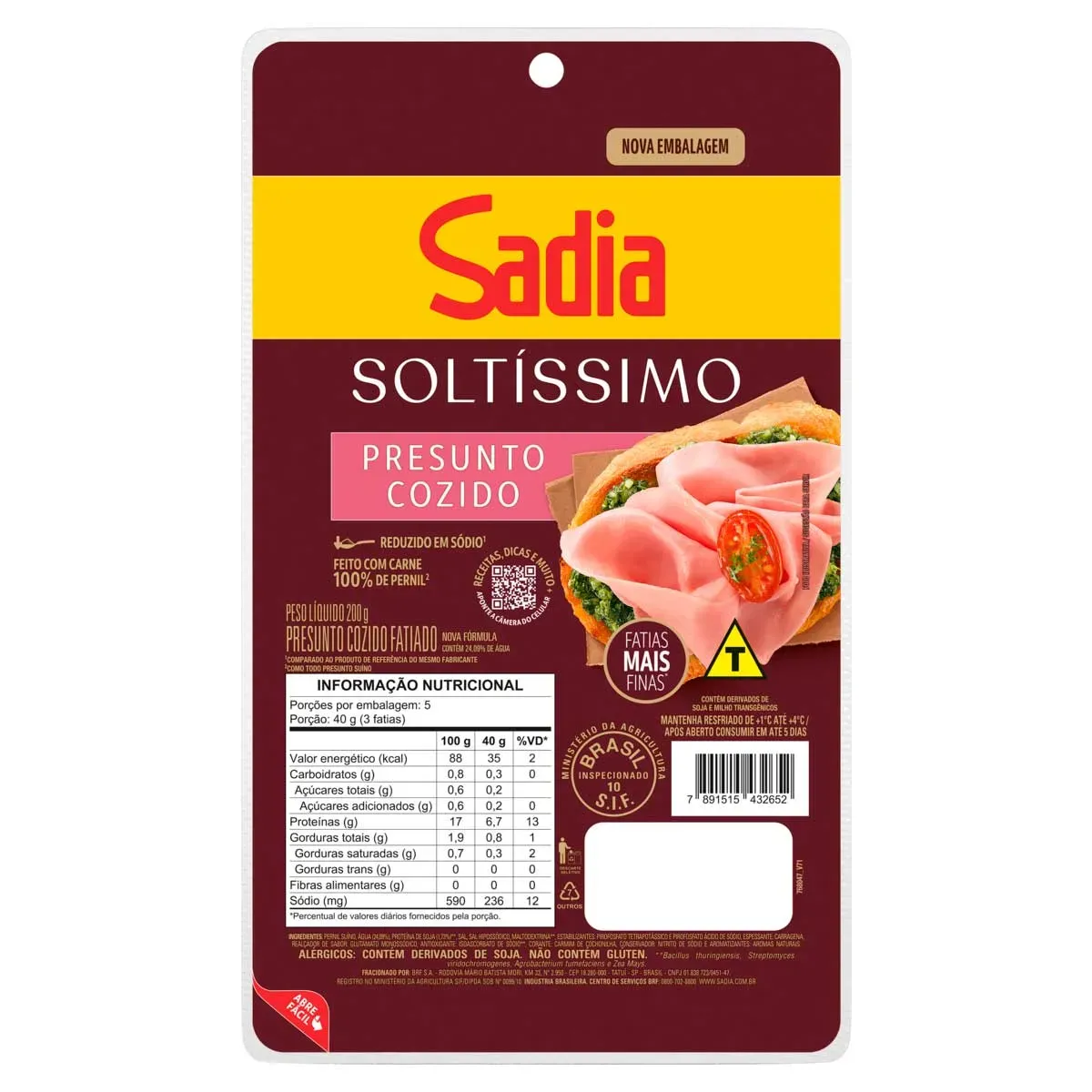 Presunto Cozido Soltíssimo Sadia 200G