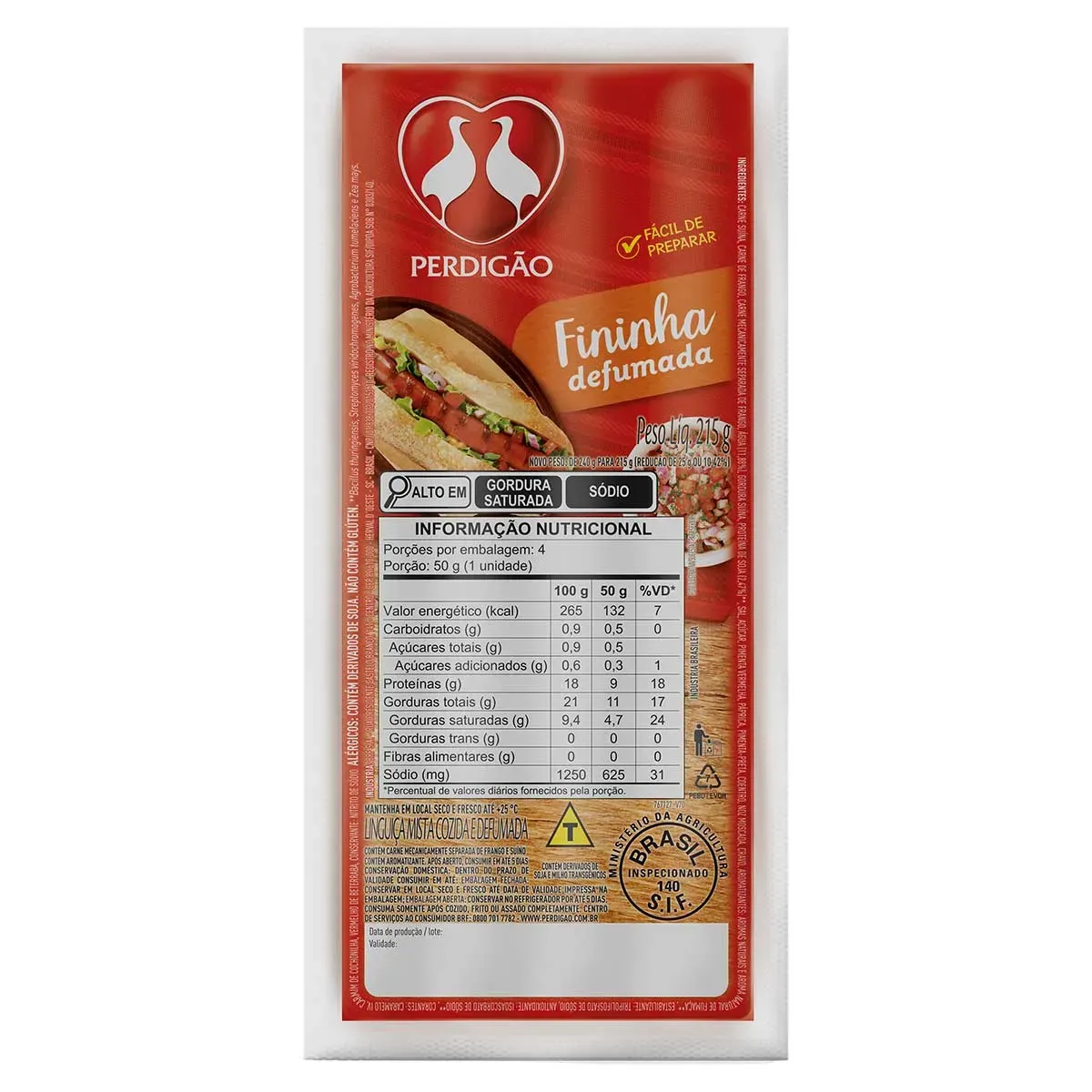 Linguiça Mista Cozida e Fininha Perdigão 215G
