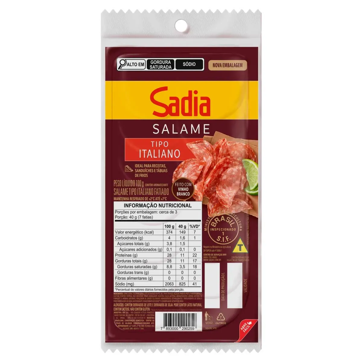 Salame Italiano Fatiado Sadia 100G