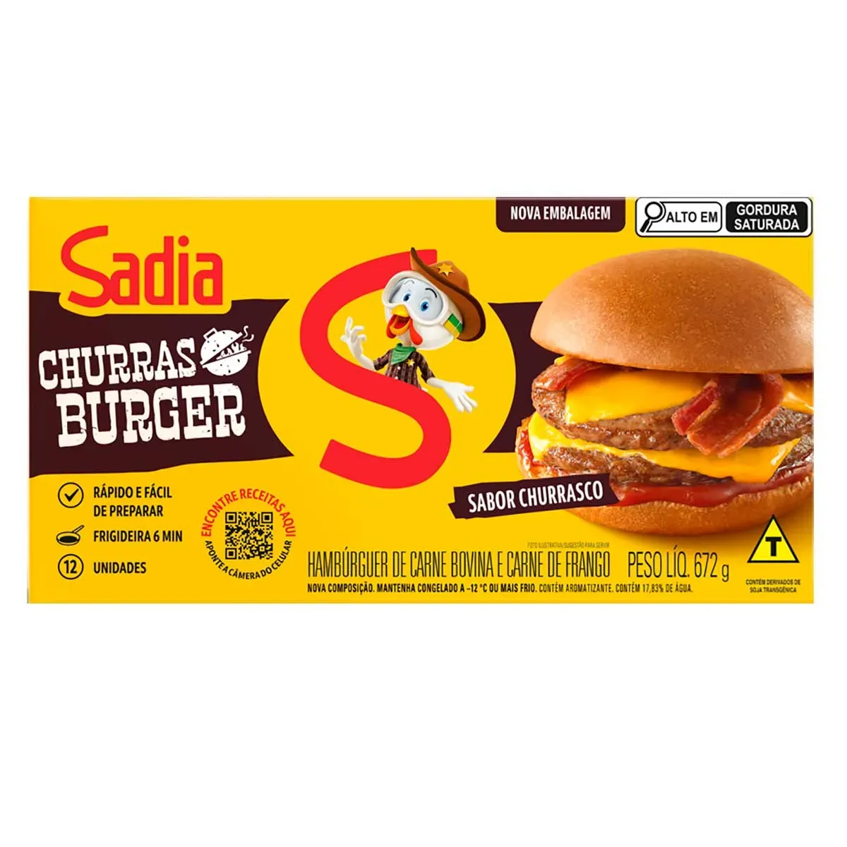 Hambúrguer Bovino Churrasco com Sadia 672G 12UN