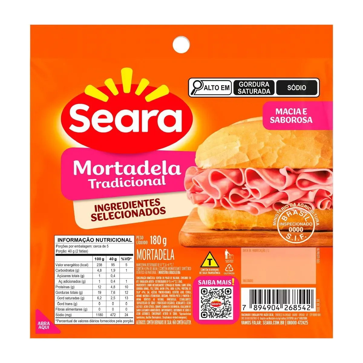Mortadela fatiada Seara 180G