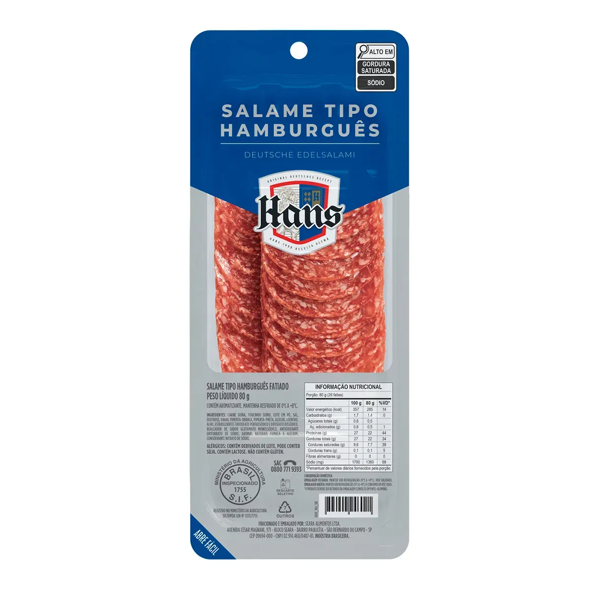 Salame Hamburguês Fatiado Hans 80G
