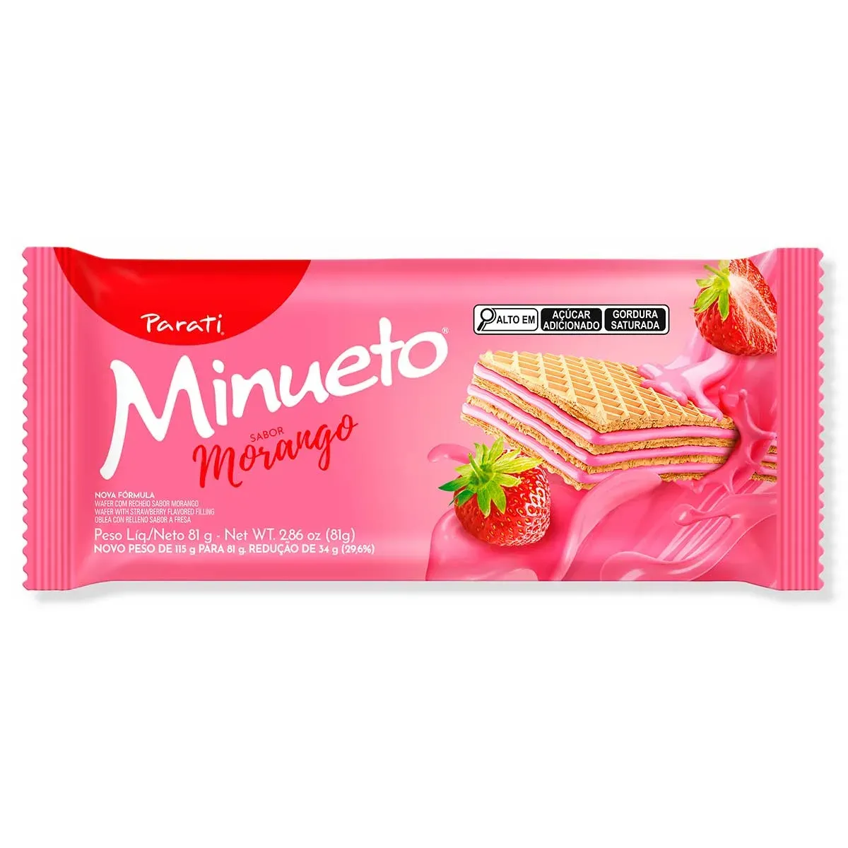 Biscoito Wafer Recheio Morango Minueto 81G