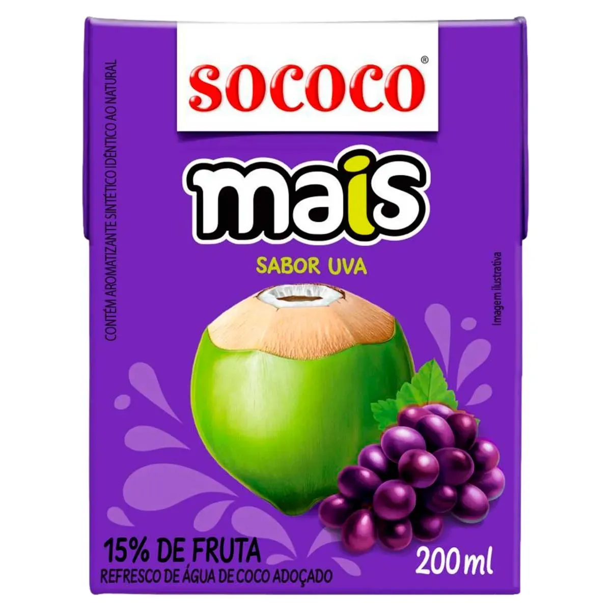 Refresco Água Coco Adoçado Uva Sococo 200ML