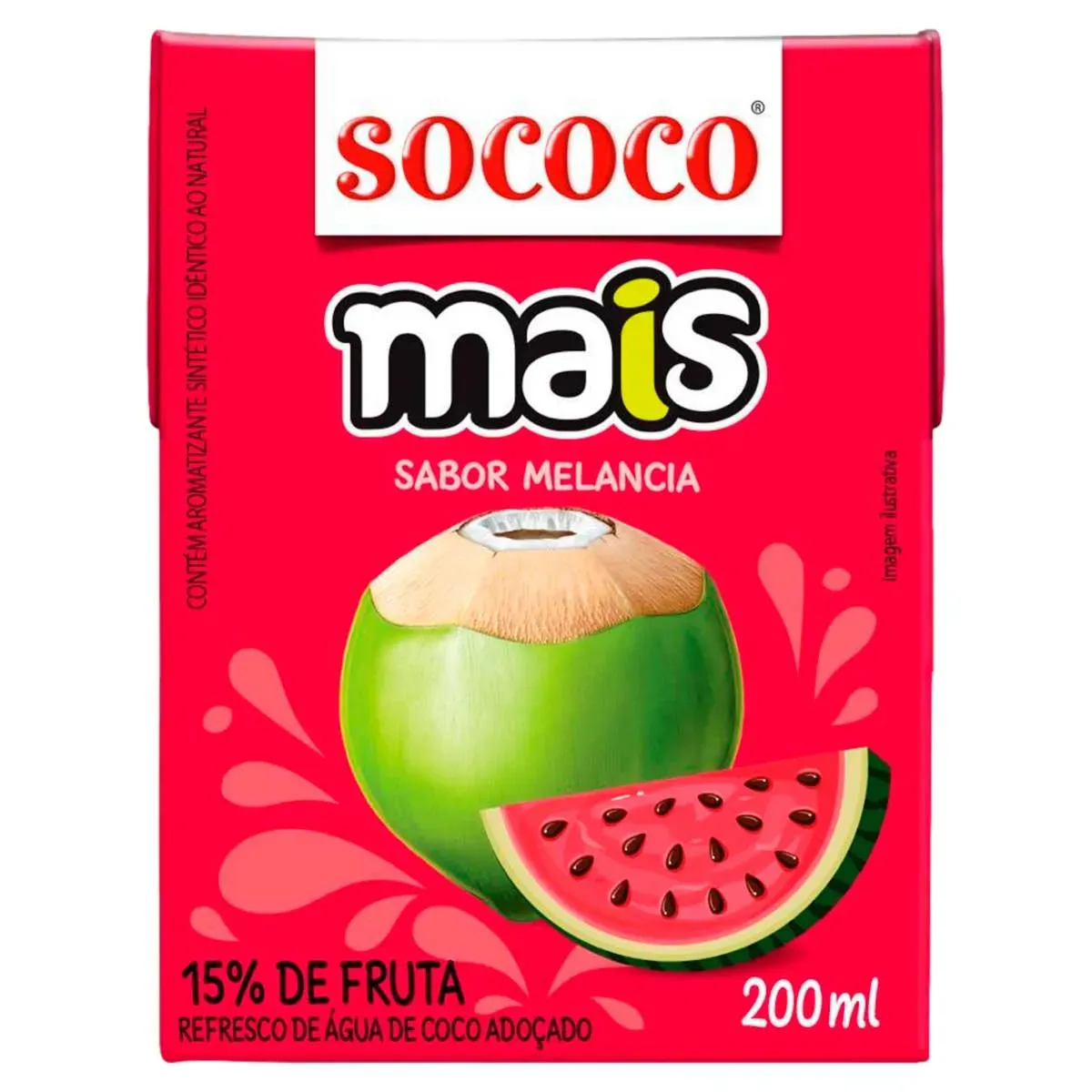 Refresco Água Coco Adoçado Melancia Sococo 200ML