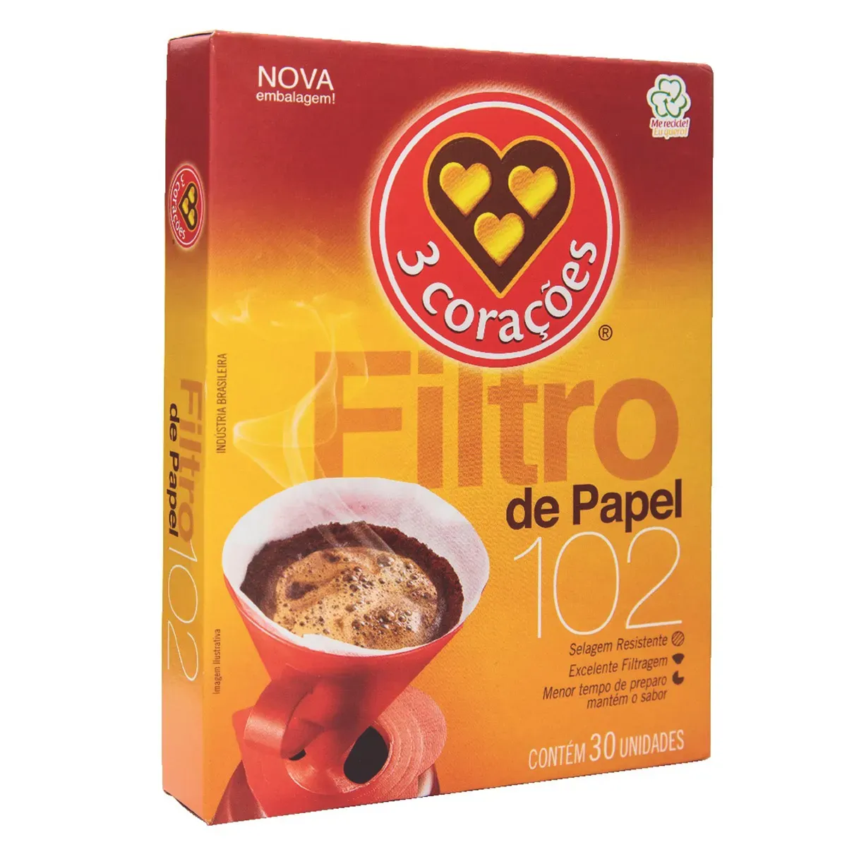 Filtro Descartável de Café 102 3 Corações 30UN