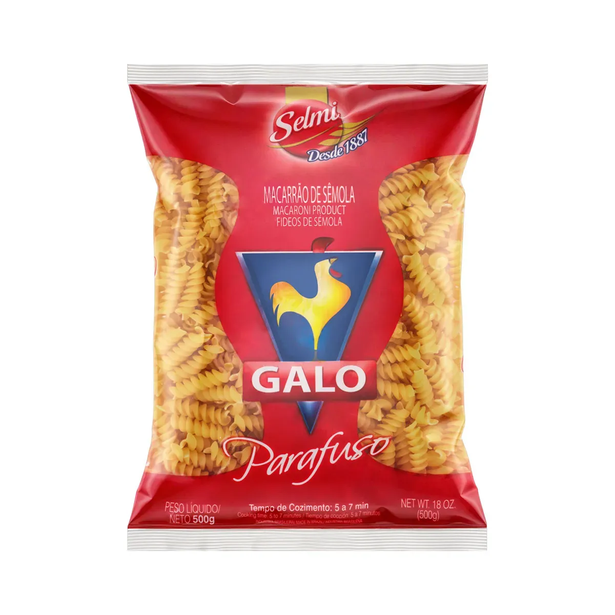 Macarrão Parafuso de Sêmola Nº 2 Galo 500G