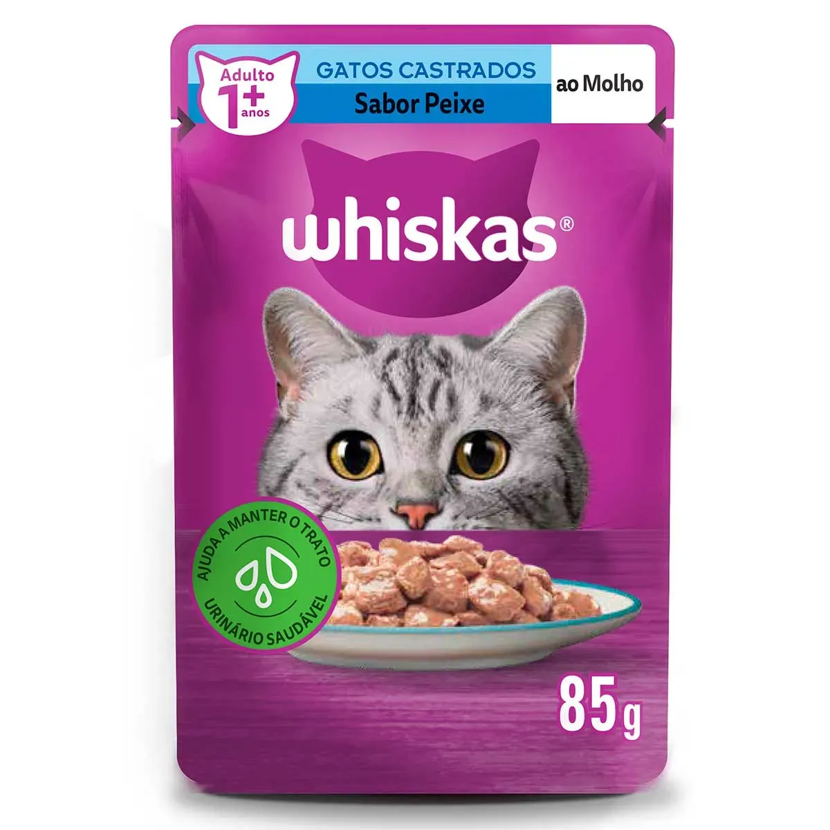 Ração Úmida Peixe ao Molho Castrados Whiskas 85G