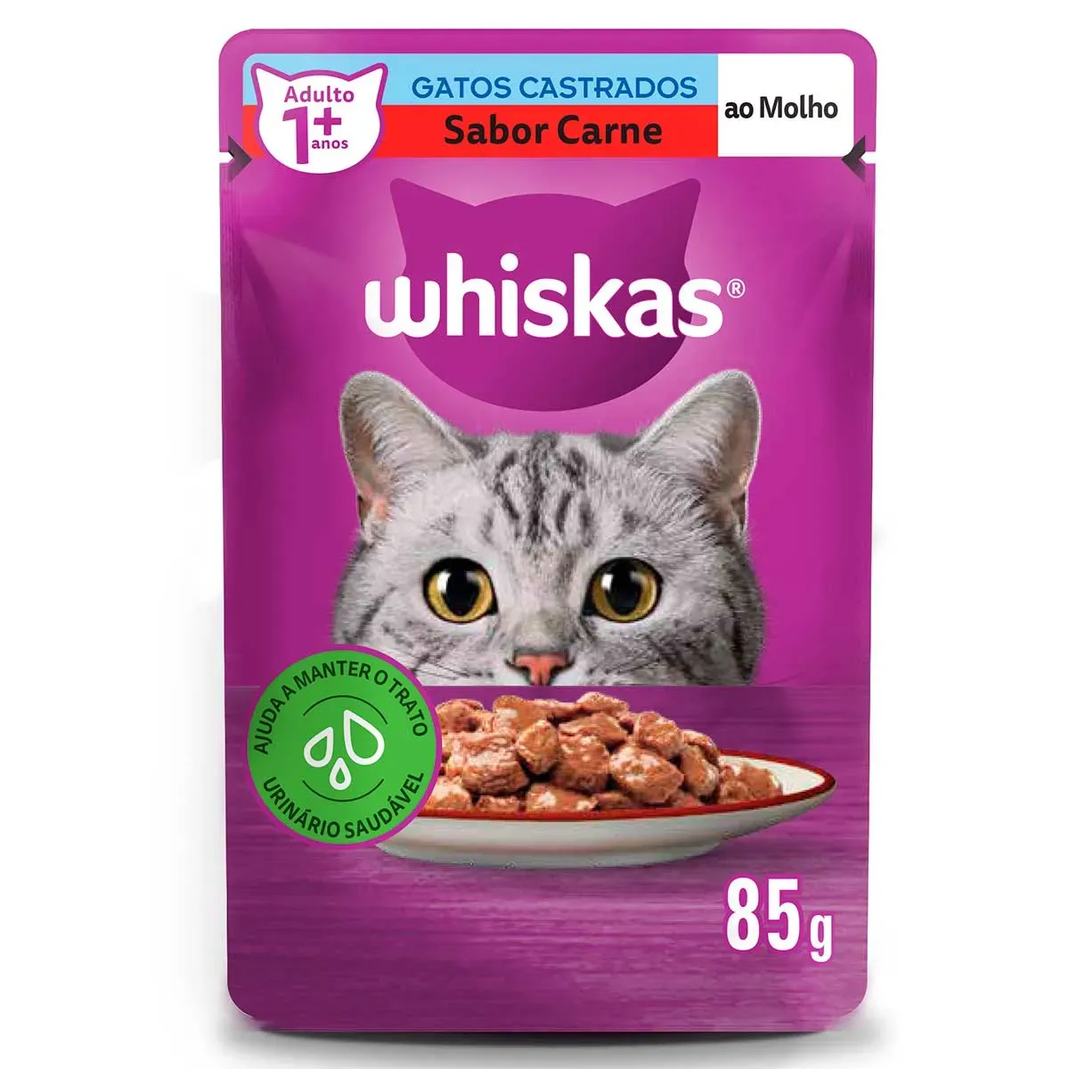 Ração Úmida Carne ao Molho Castrados Whiskas 85G