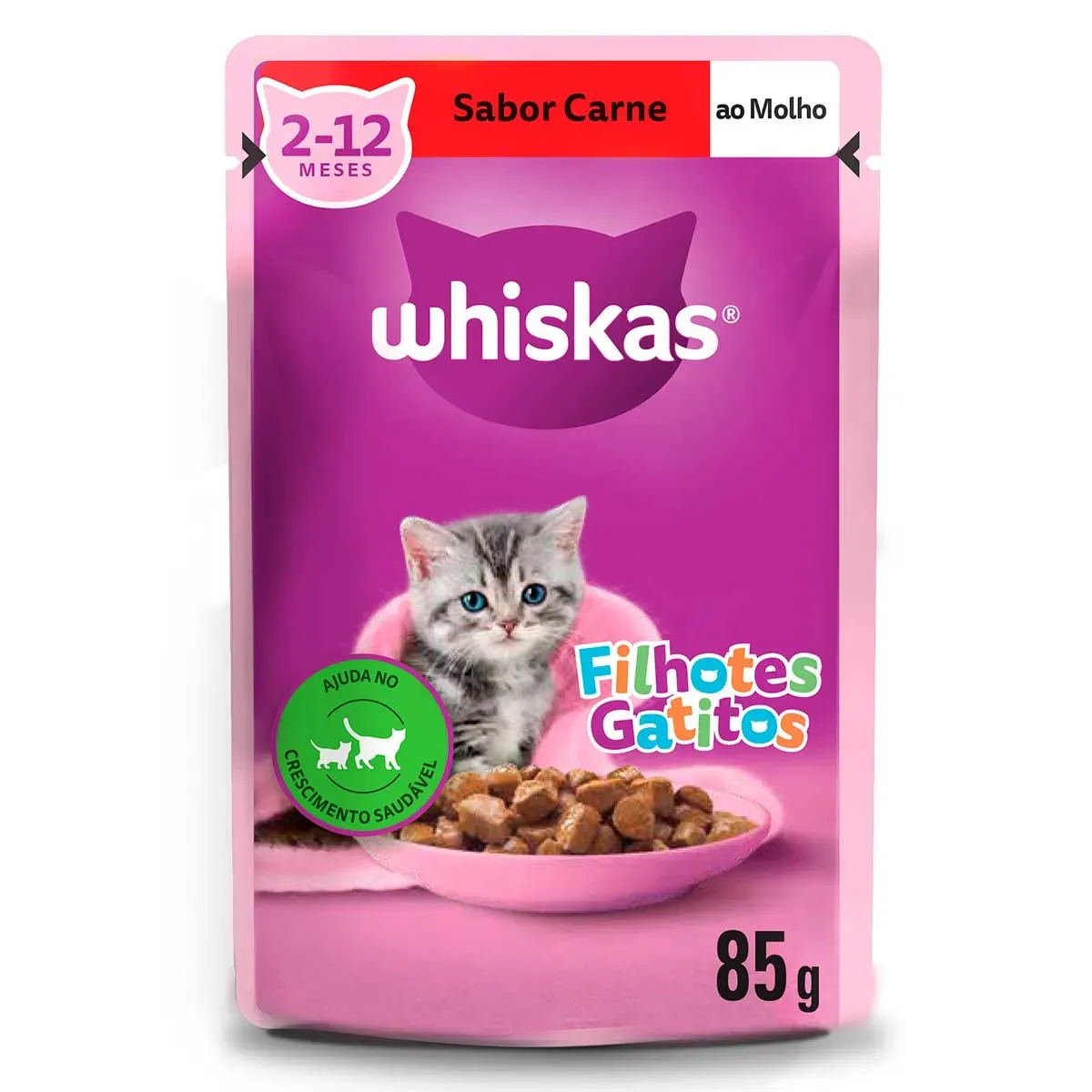 Ração Úmida Carne Molho Gatos Filhotes Whiskas 85G