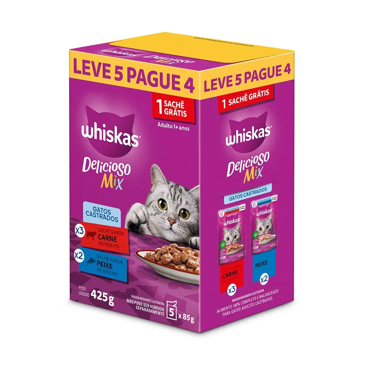 Ração Úmida Gatos Castrados, Carne Whiskas UN