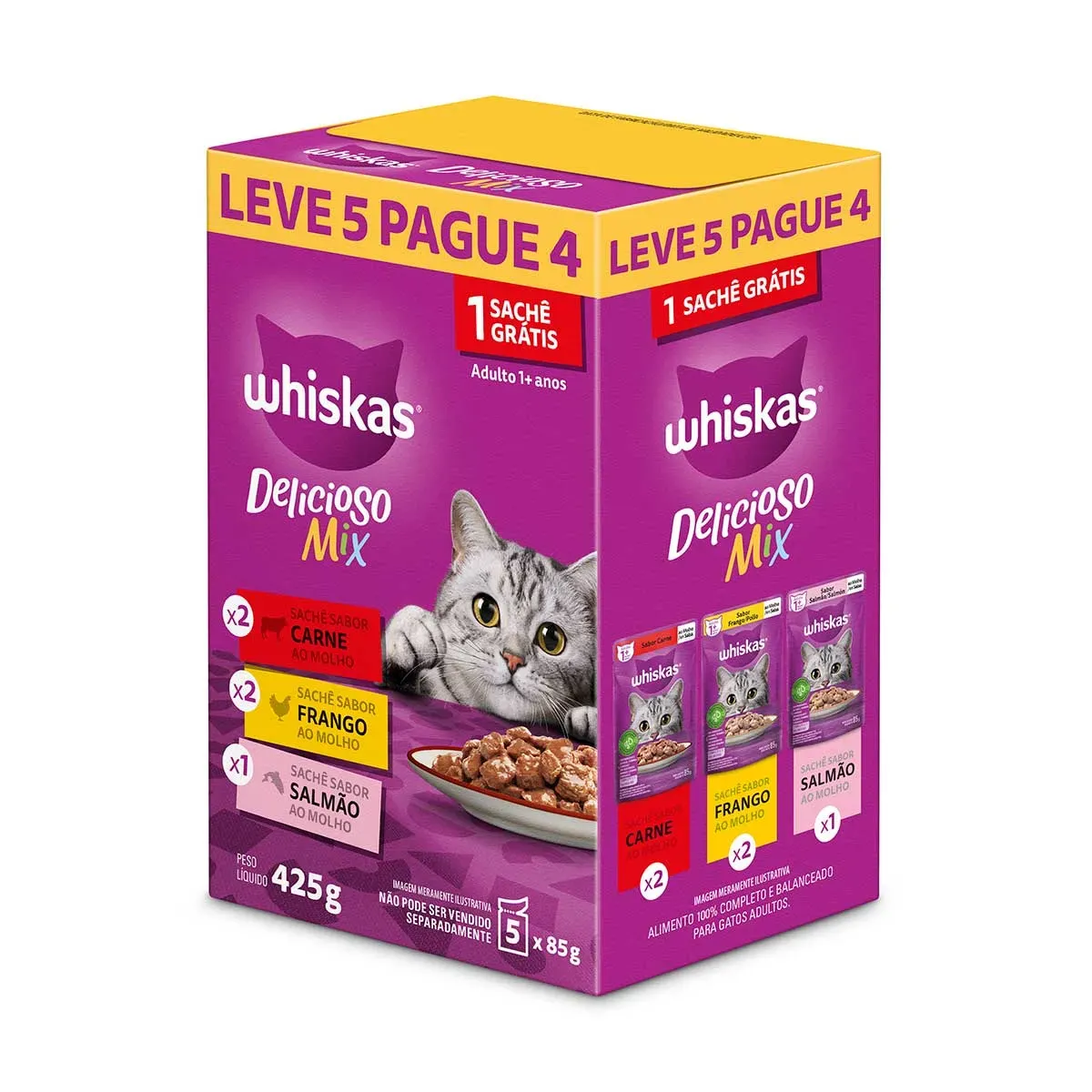 Ração Úmida Gatos Carne, Frango Salmão Whiskas UN