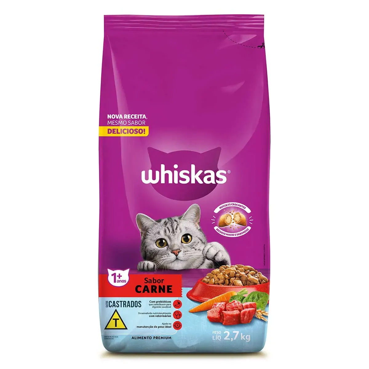 Ração Carne para Gatos Castrados com Whiskas 2,7KG