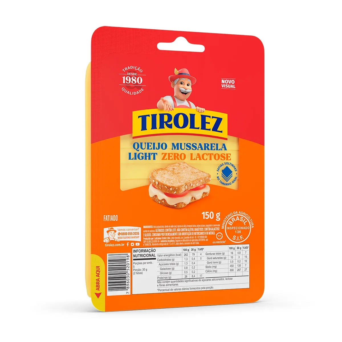 Queijo Muçarela Light sem Lactose Tirolez 150G