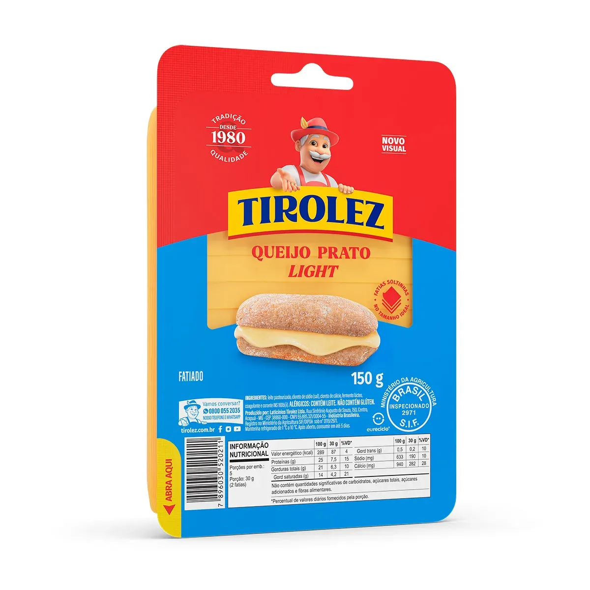 Queijo Prato Light Fatiado Tirolez 150G
