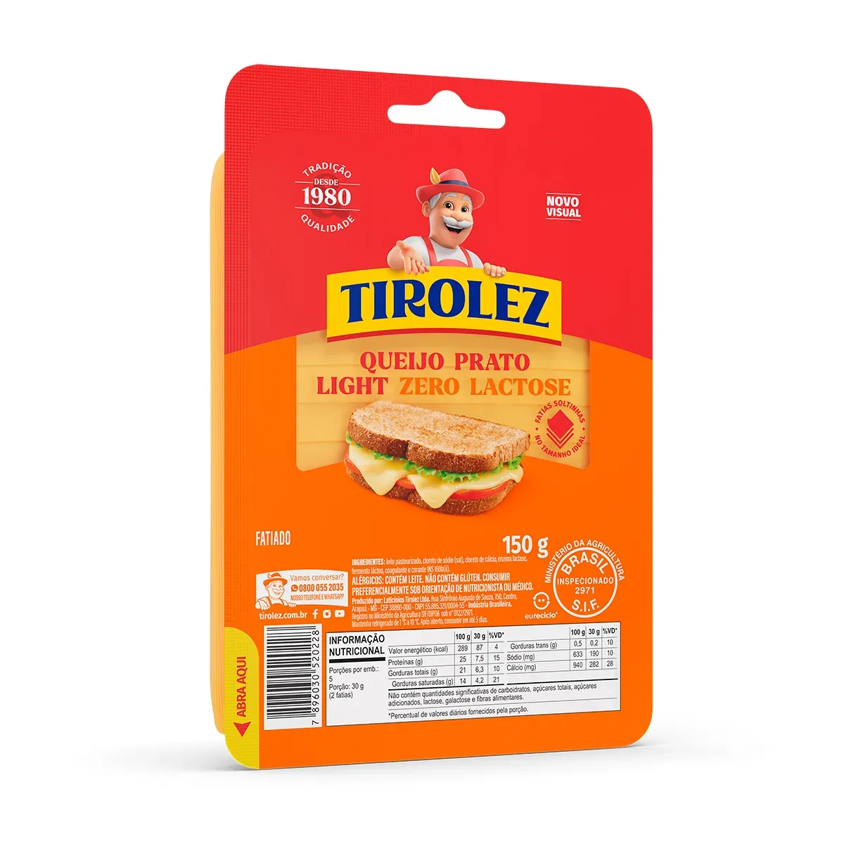Queijo Prato Light sem Lactose Tirolez 150G