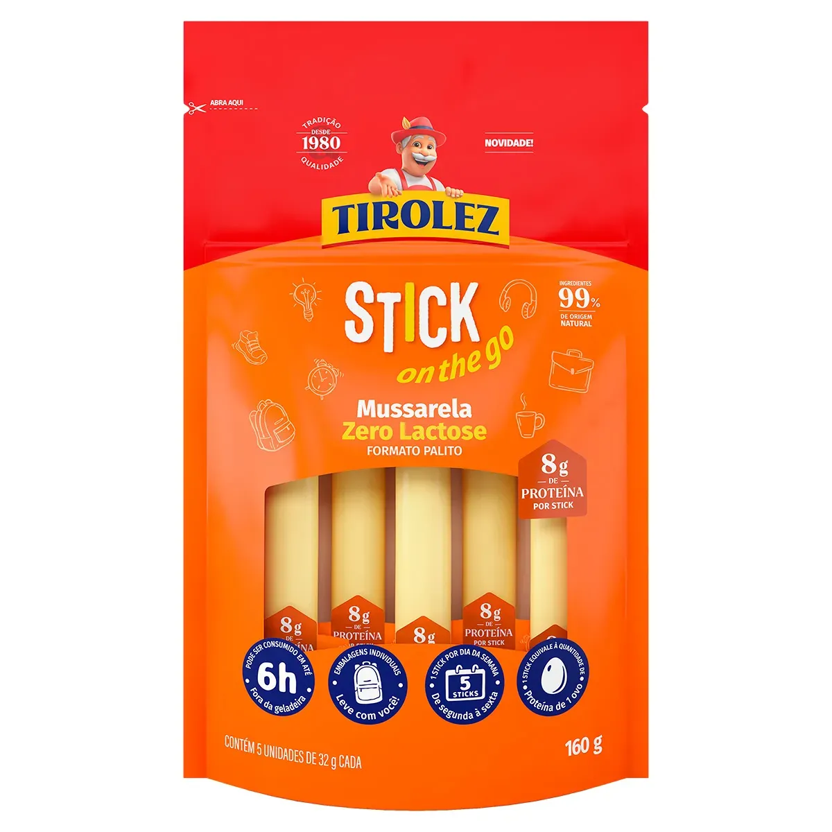 Queijo Mussarela Stick Zero Lactose Tirolez 160G
