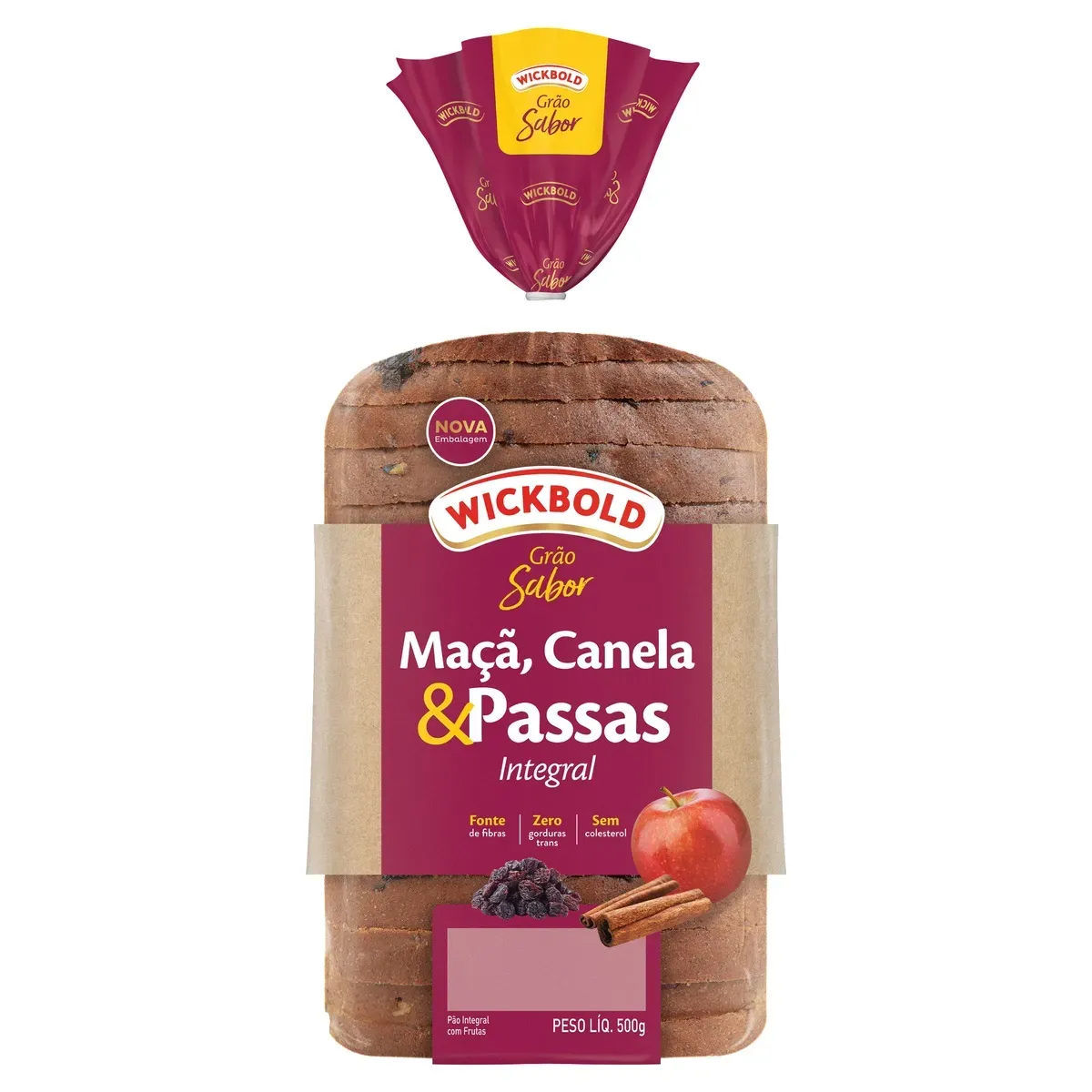 Pão Forma Integral Maçã, Canela Wickbold 450G