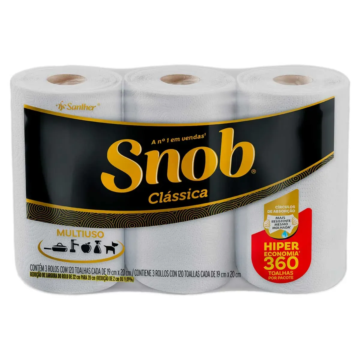 Papel Toalha Folha Dupla Branca Hiper Snob 360UN