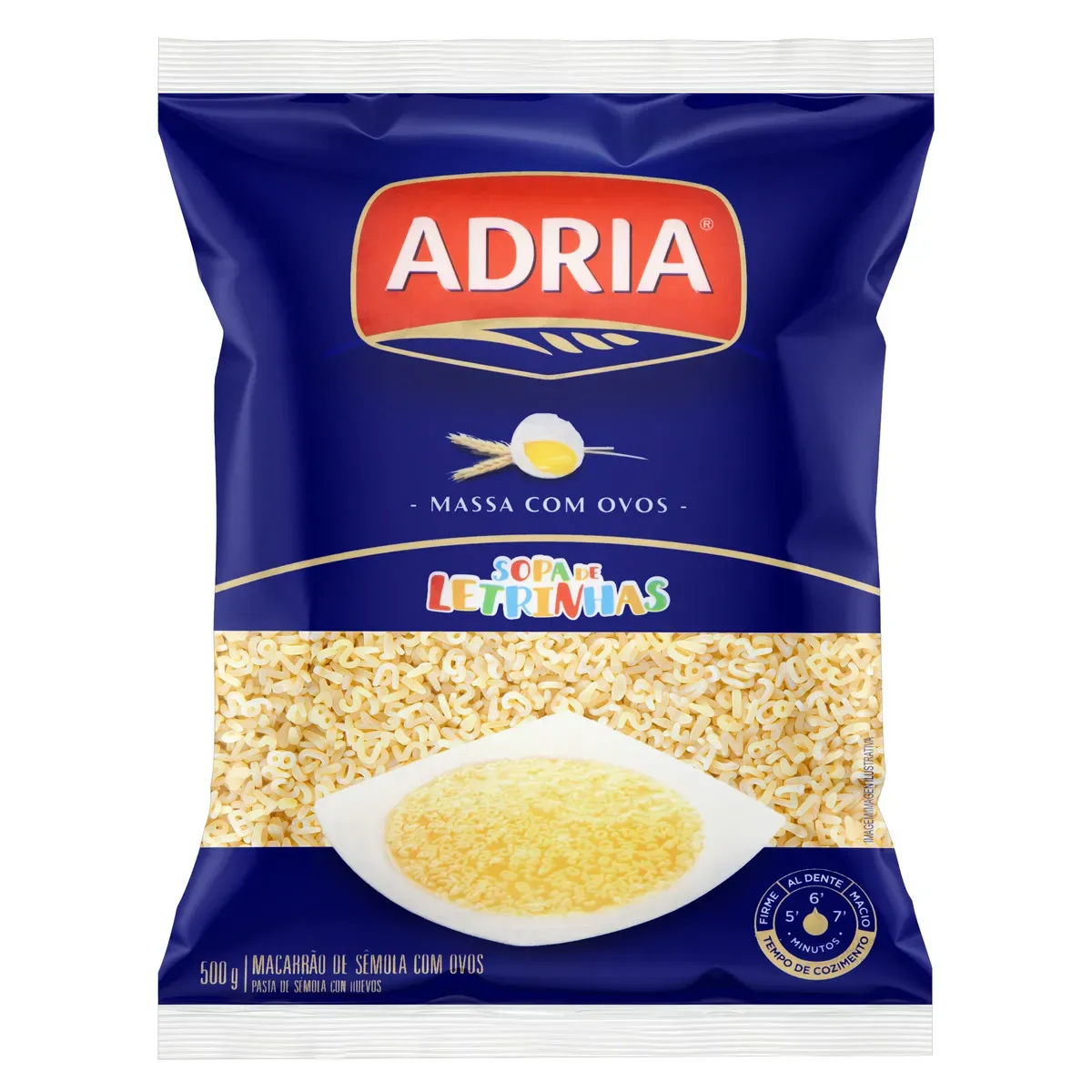 Macarrão Sêmola Ovos Sopa Letrinhas Adria 500G