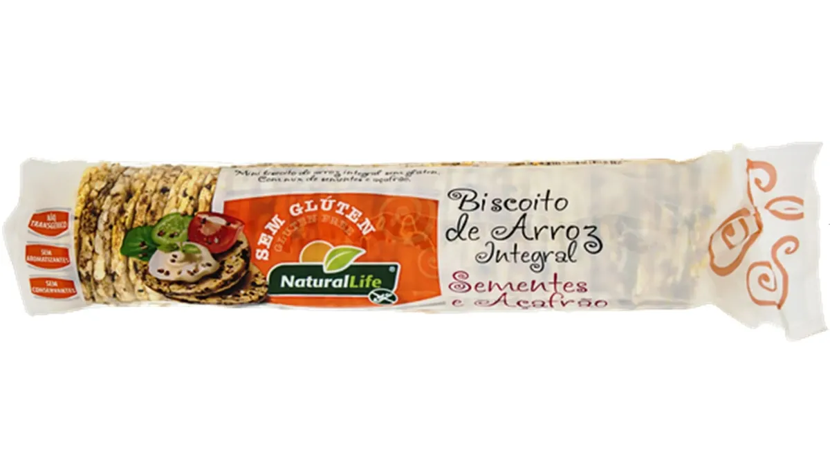 Biscoito Arroz Integral Sementes Açafrão 80G