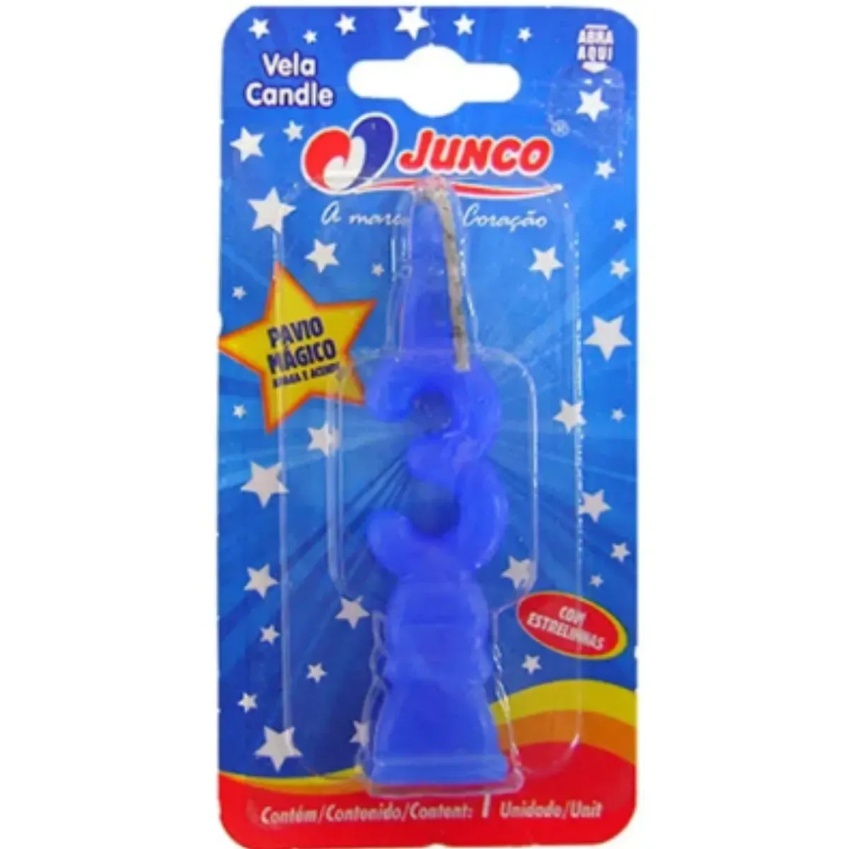 Vela De Aniversário Número 3 Azul Junco UN