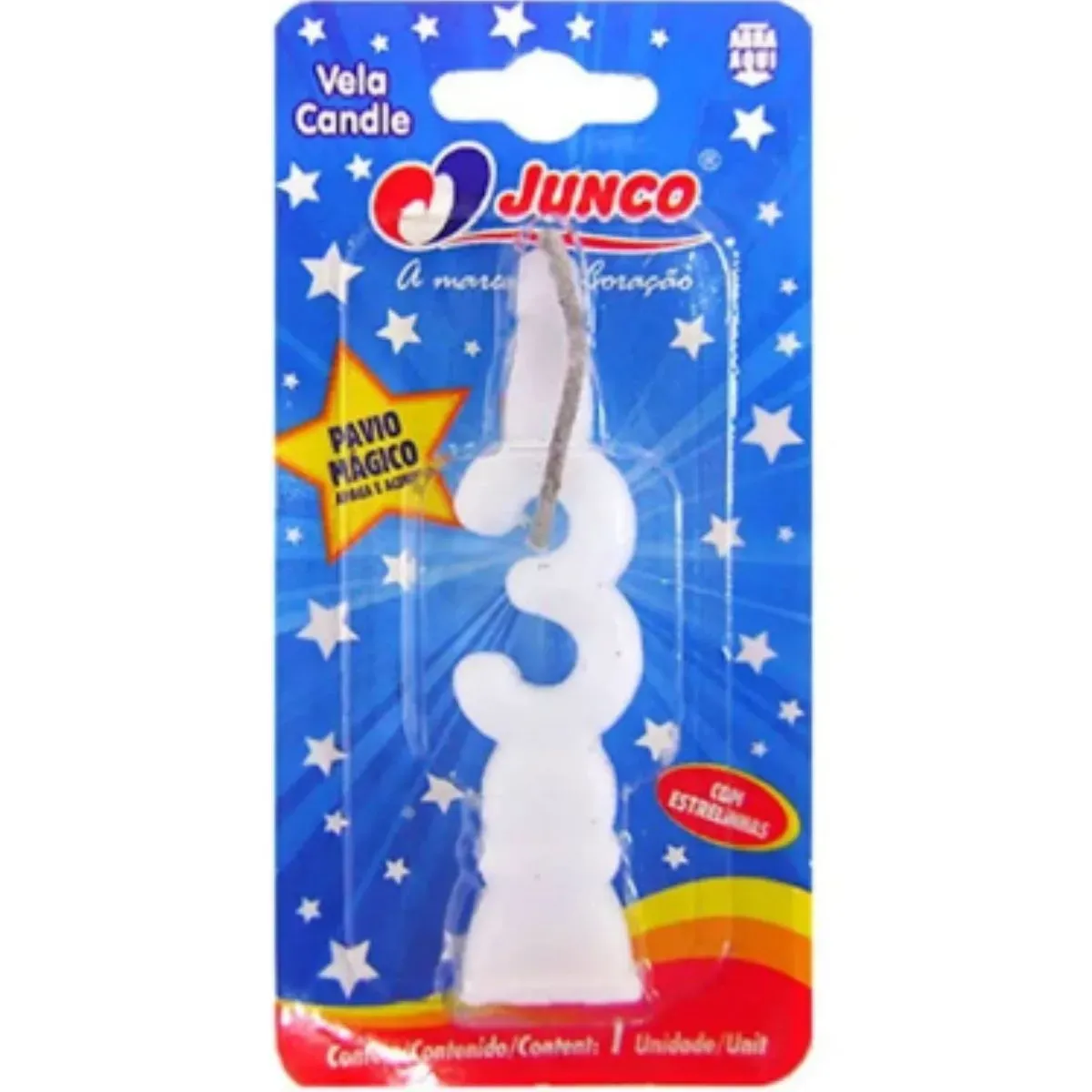 Vela De Aniversário Número 3 Branca Junco UN
