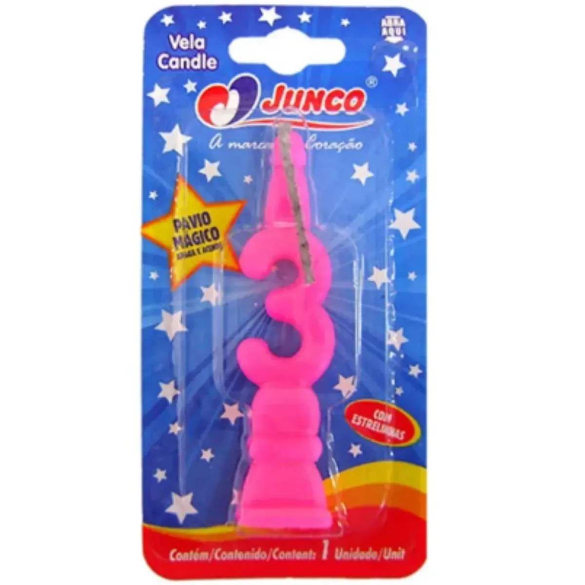 Vela De Aniversário Número 3 Rosa Junco UN