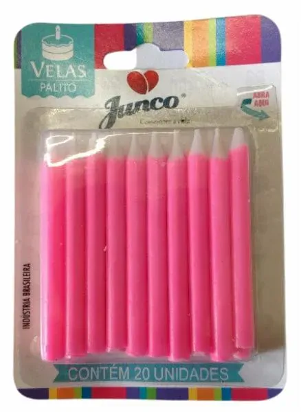 Vela Aniversário Palito Rosa Junco 20UN