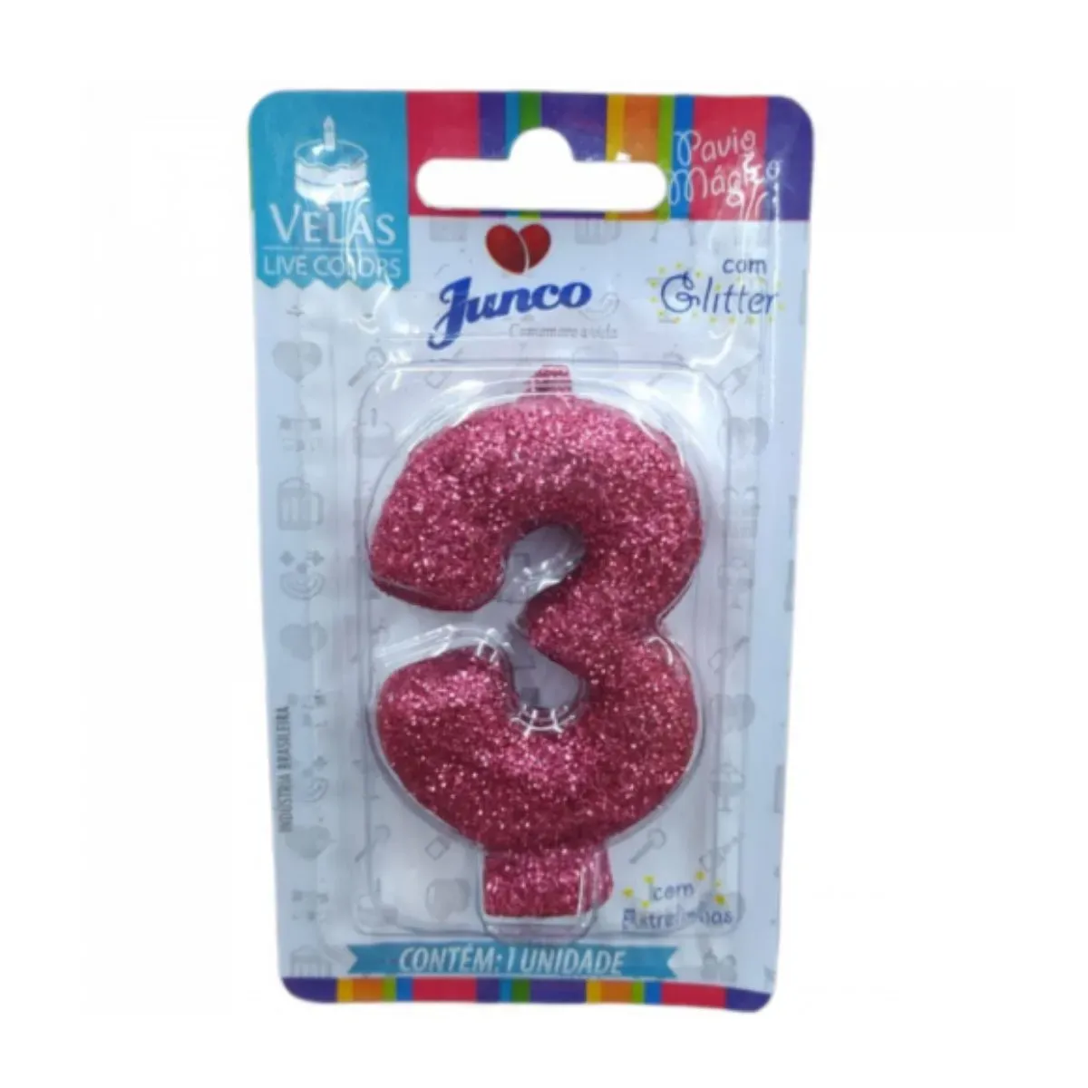 Vela Aniversário Live Colors Glitter N.3 Junco UN