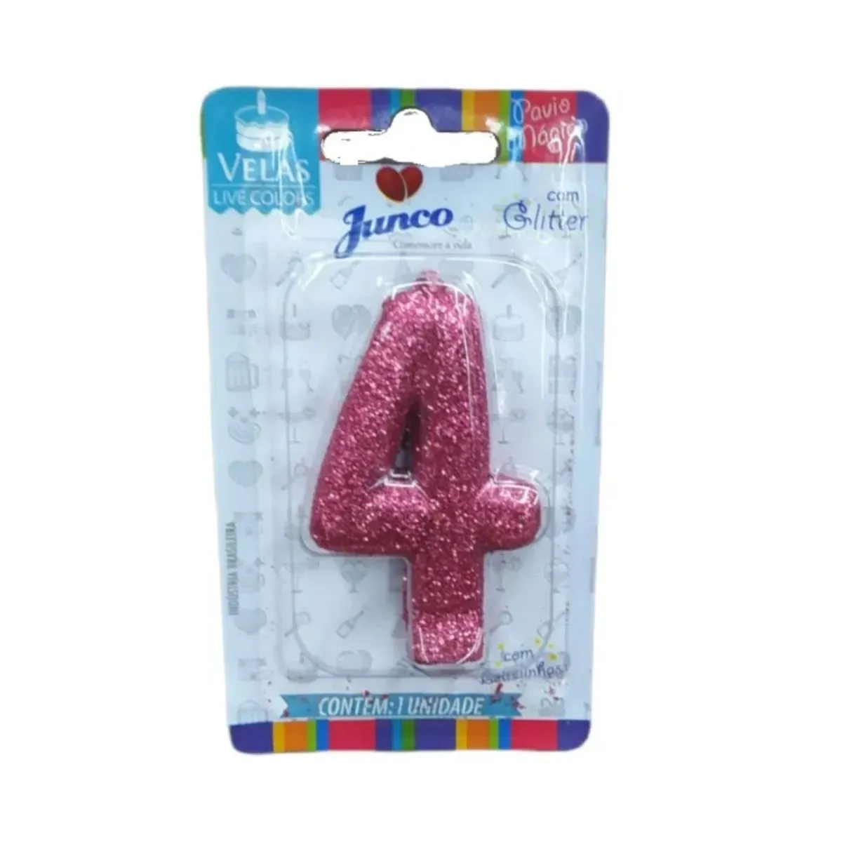 Vela Aniversário Live Colors Glitter N.4 Junco UN