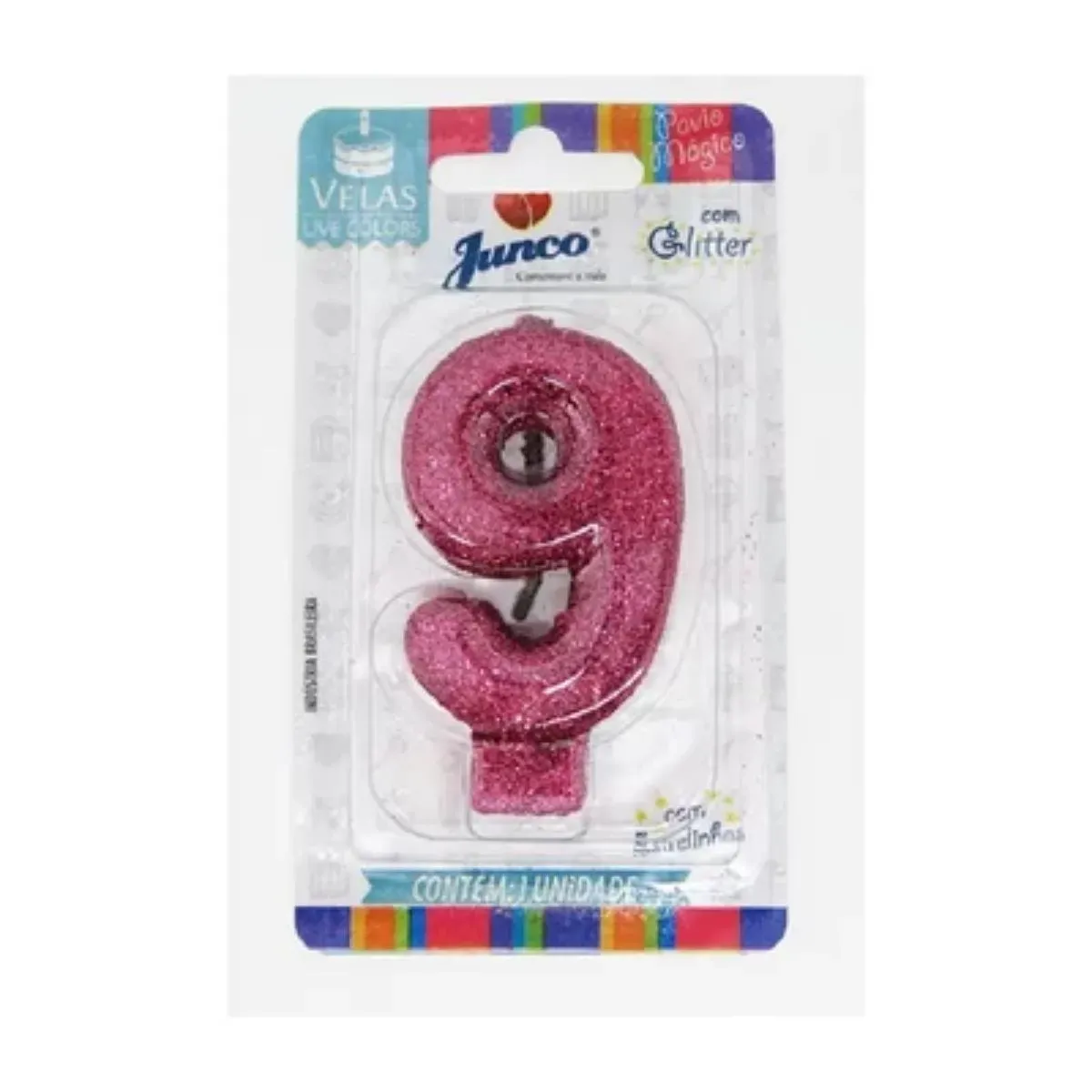 Vela Aniversário Live Colors Glitter N.9 Junco UN