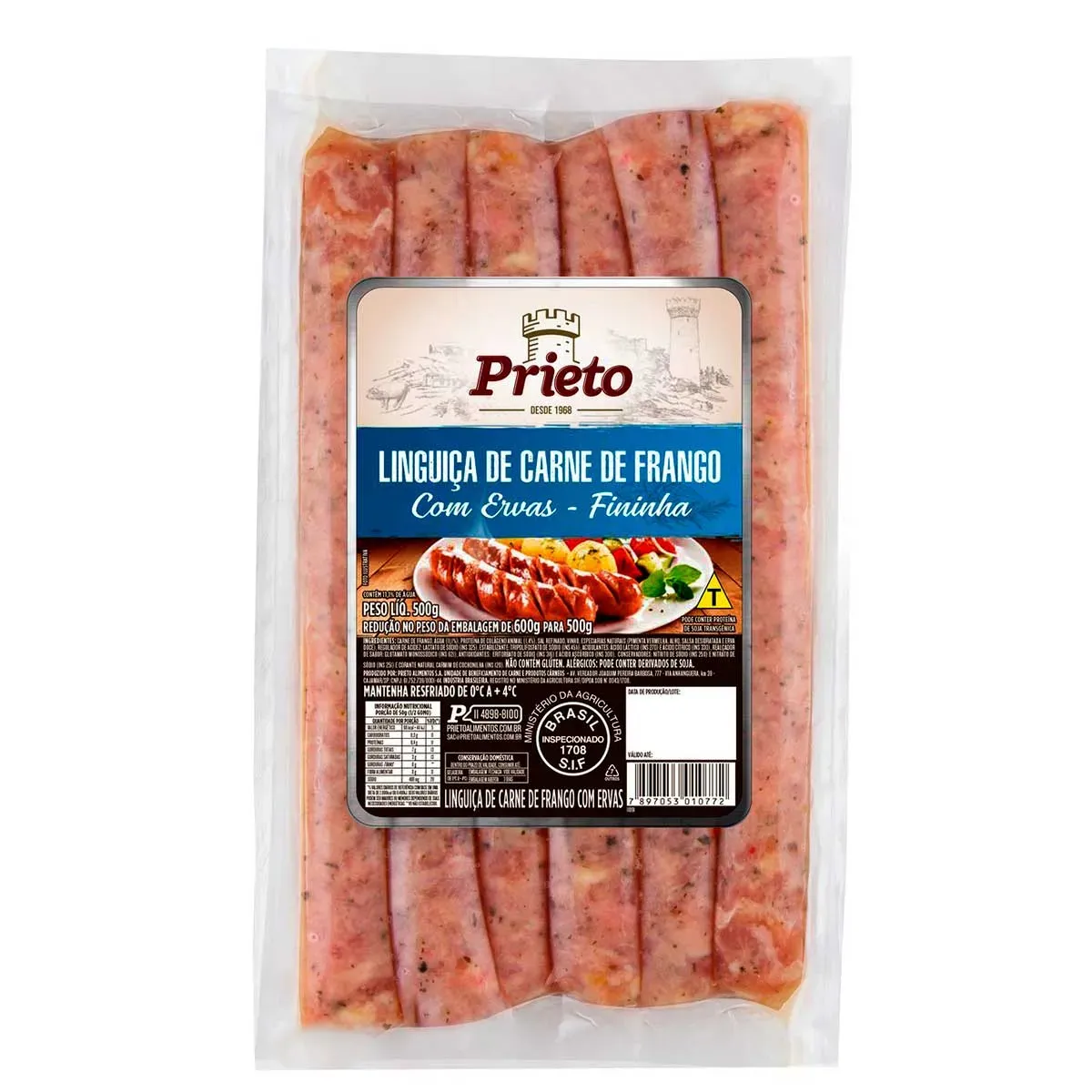 Linguiça Fininha Filé Frango Ervas Prieto 500G