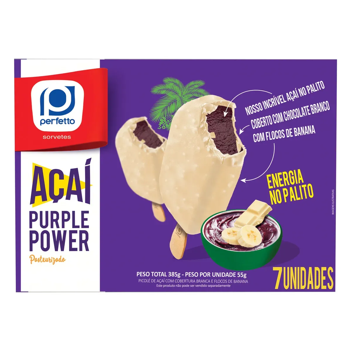 Picolé Açaí Cobertura Chocolate Branco 385G 7UN
