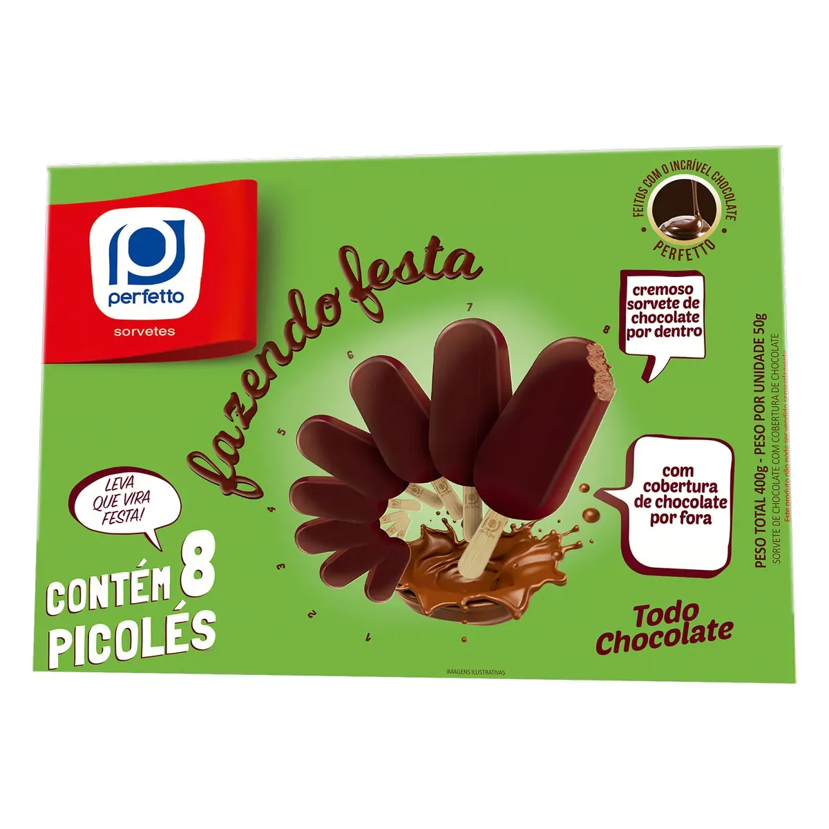 Picolé Chocolate Cobertura Chocolate 400G 8UN