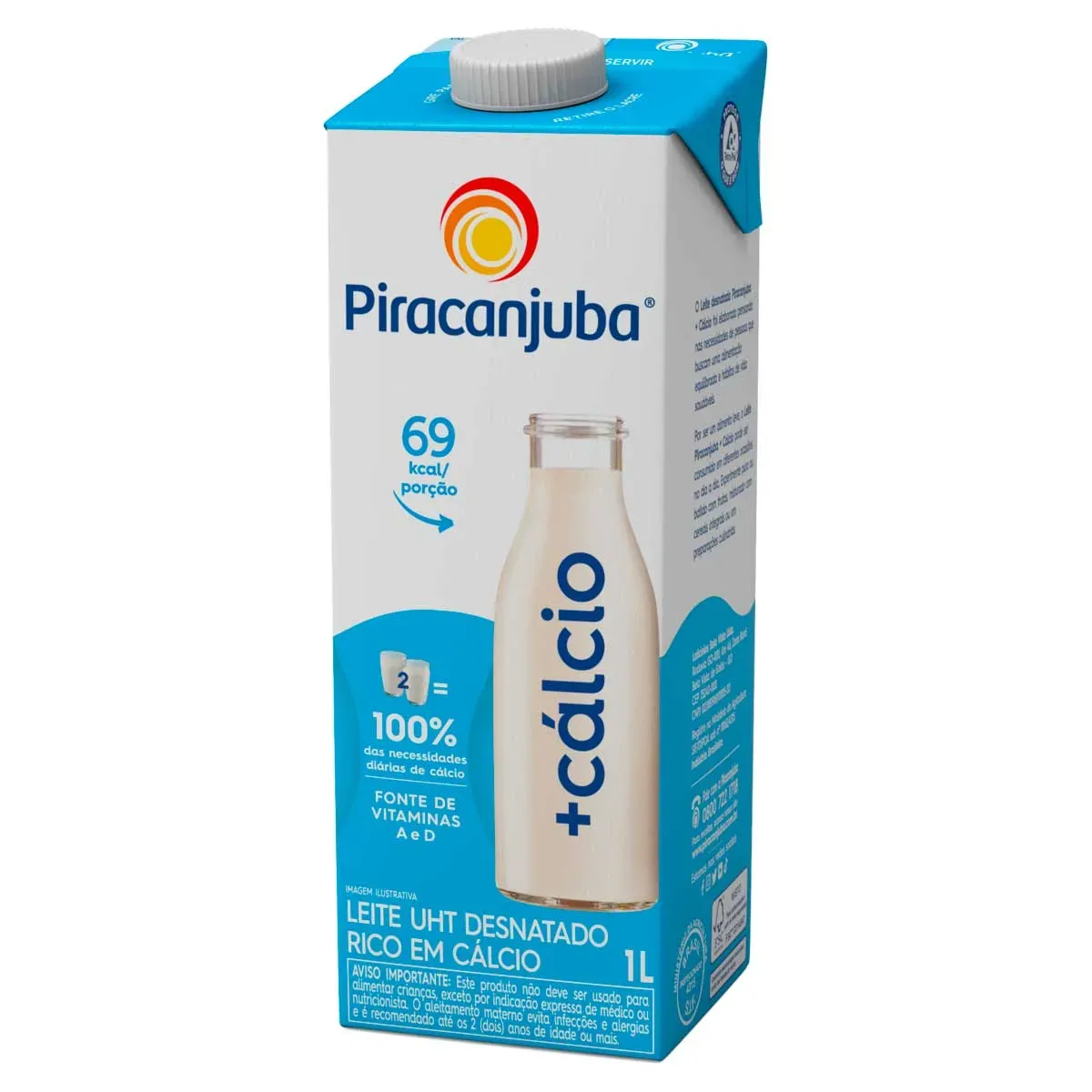 Leite Desnatado Piracanjuba + Cálcio 1L