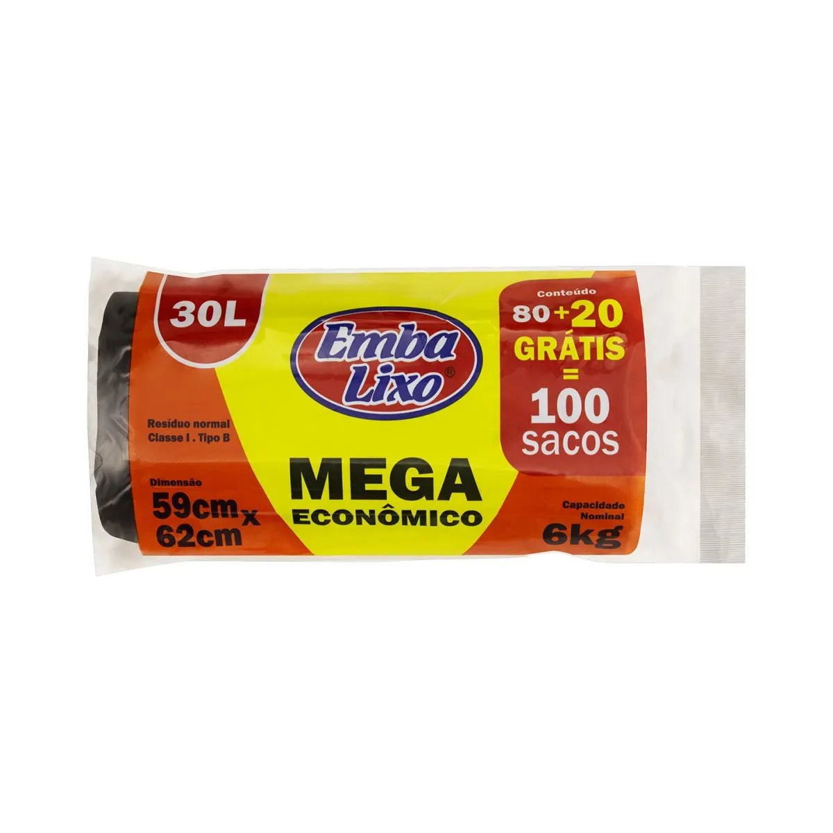 Saco Plástico Lixo Mega Embalixo Grátis 30L 20UN