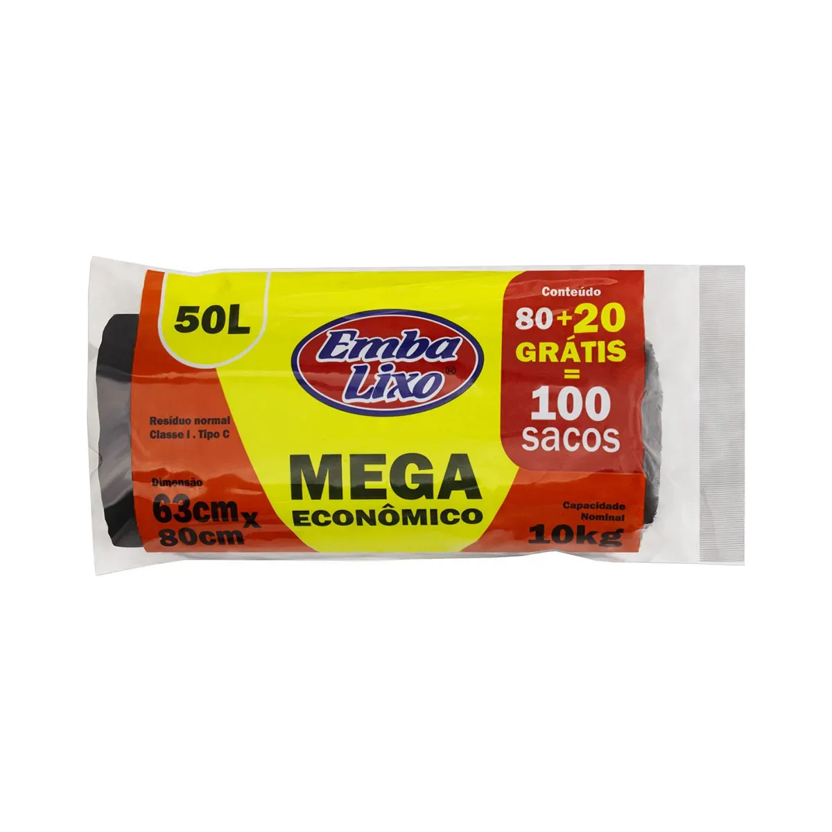 Saco Plástico Lixo Mega Embalixo Grátis 50L 20UN